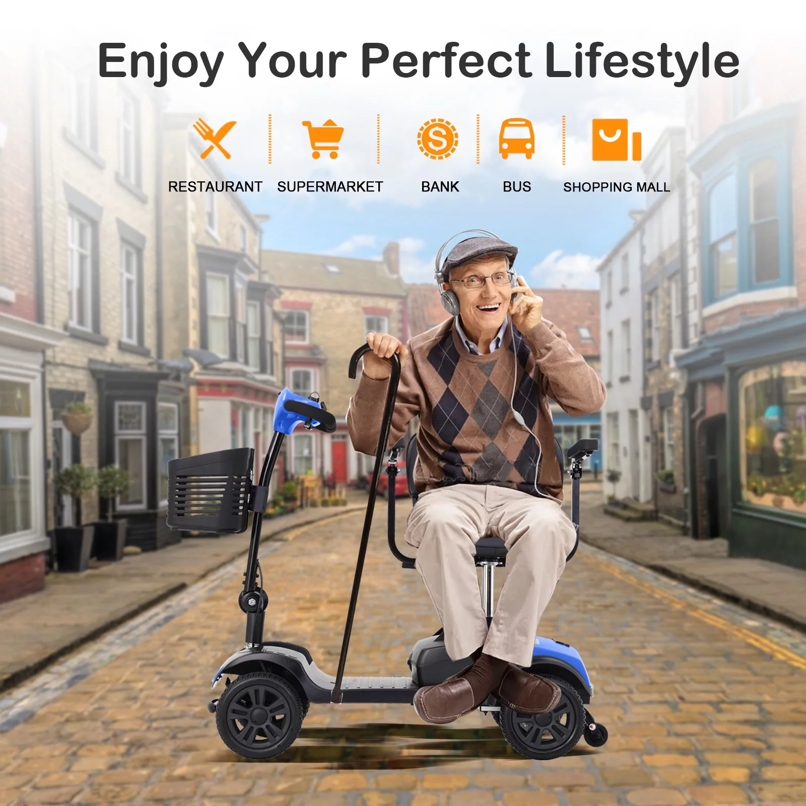 4 Wheels Folding Mobility Scooter for Seniors Adults with Baskets Blue - Womvr