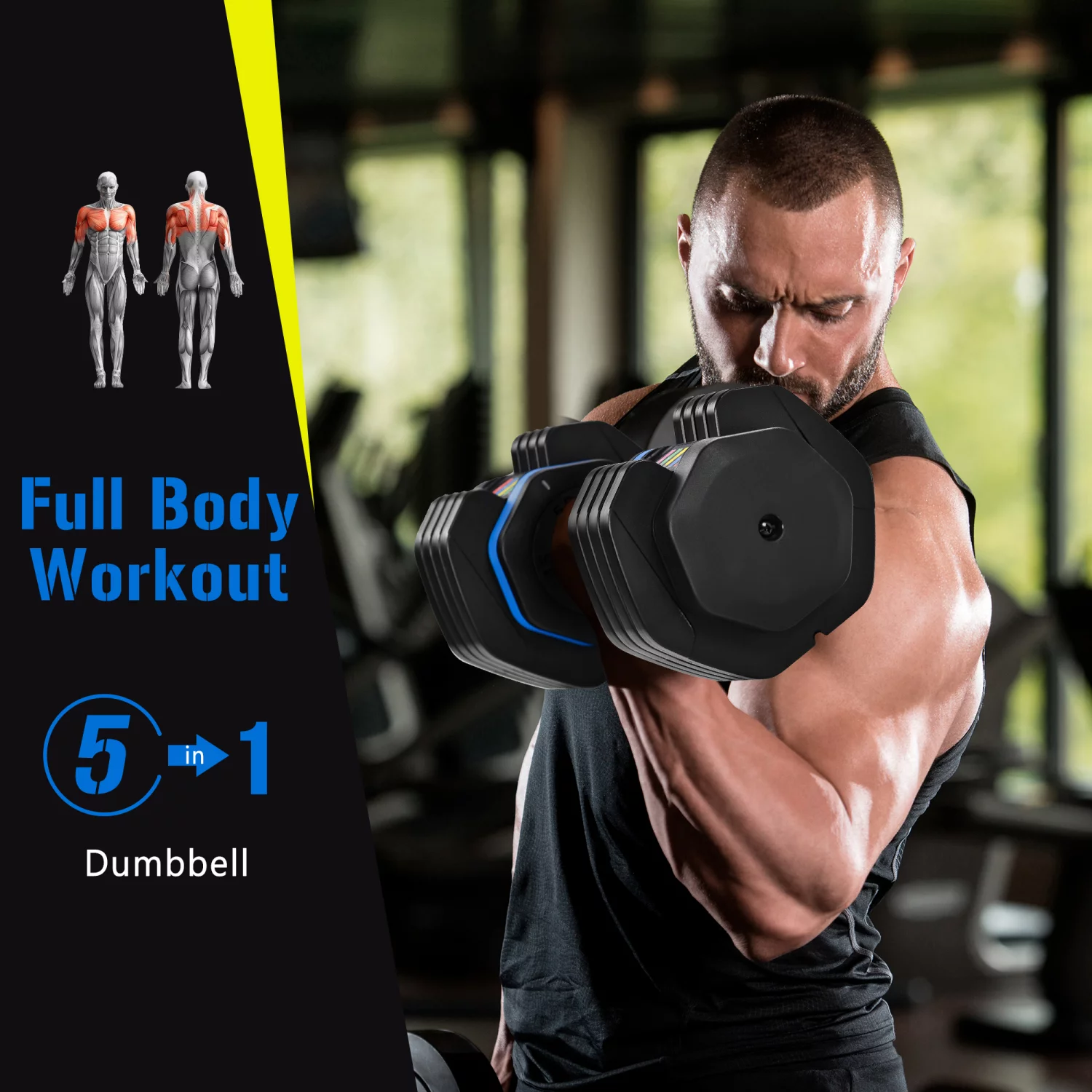 Adjustable Dumbbell 55 lb Dumbbell: Single Dumbbell with -Slip Handle, Fast Adjust Weight by Turning Handle with Tray, Exercise Fitness Dumbbell Suitable for Women Man Workout - Womvr