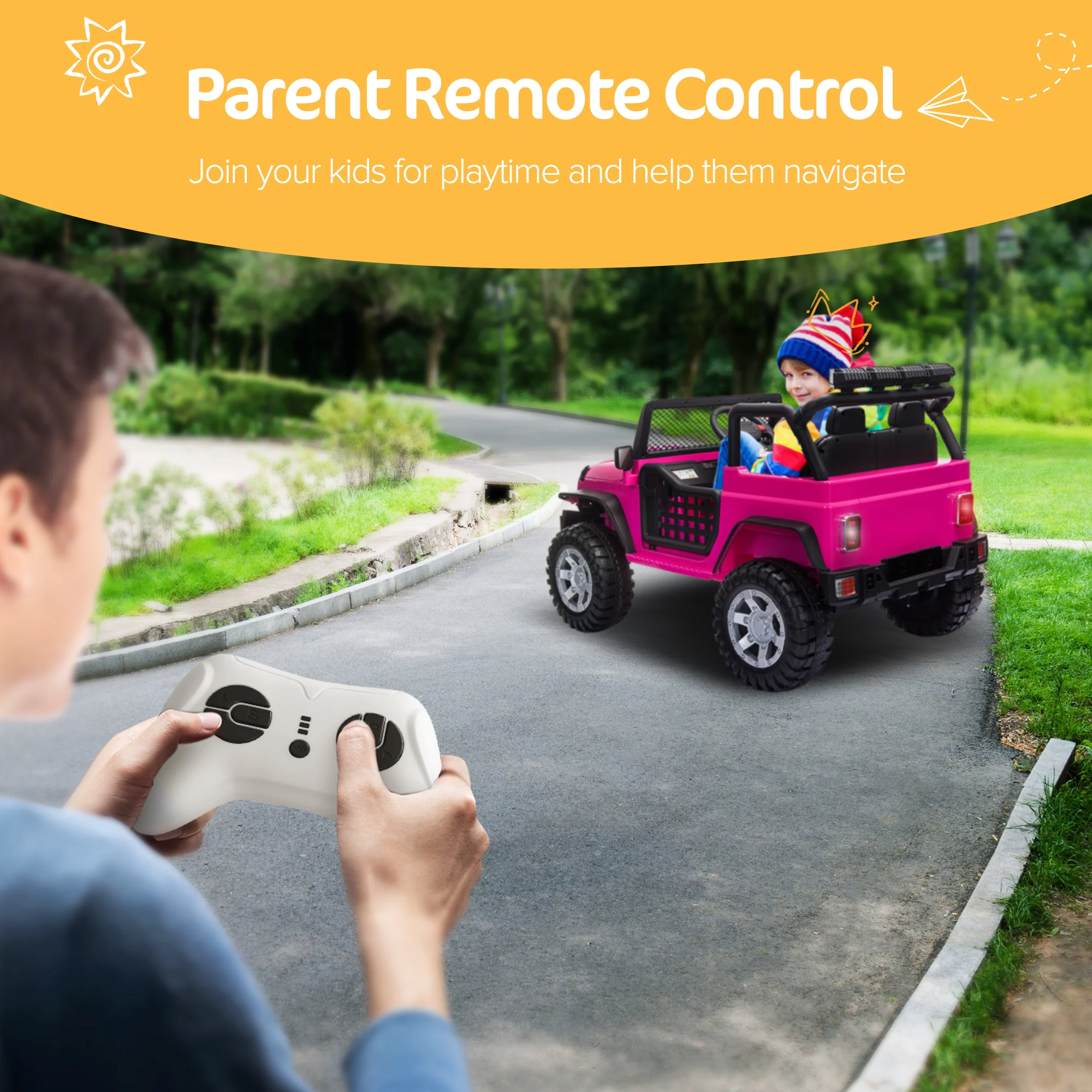 2 Seater Kids Ride on Truck with Remote Control, Music, 12V Children Electric Jeep Car - Womvr
