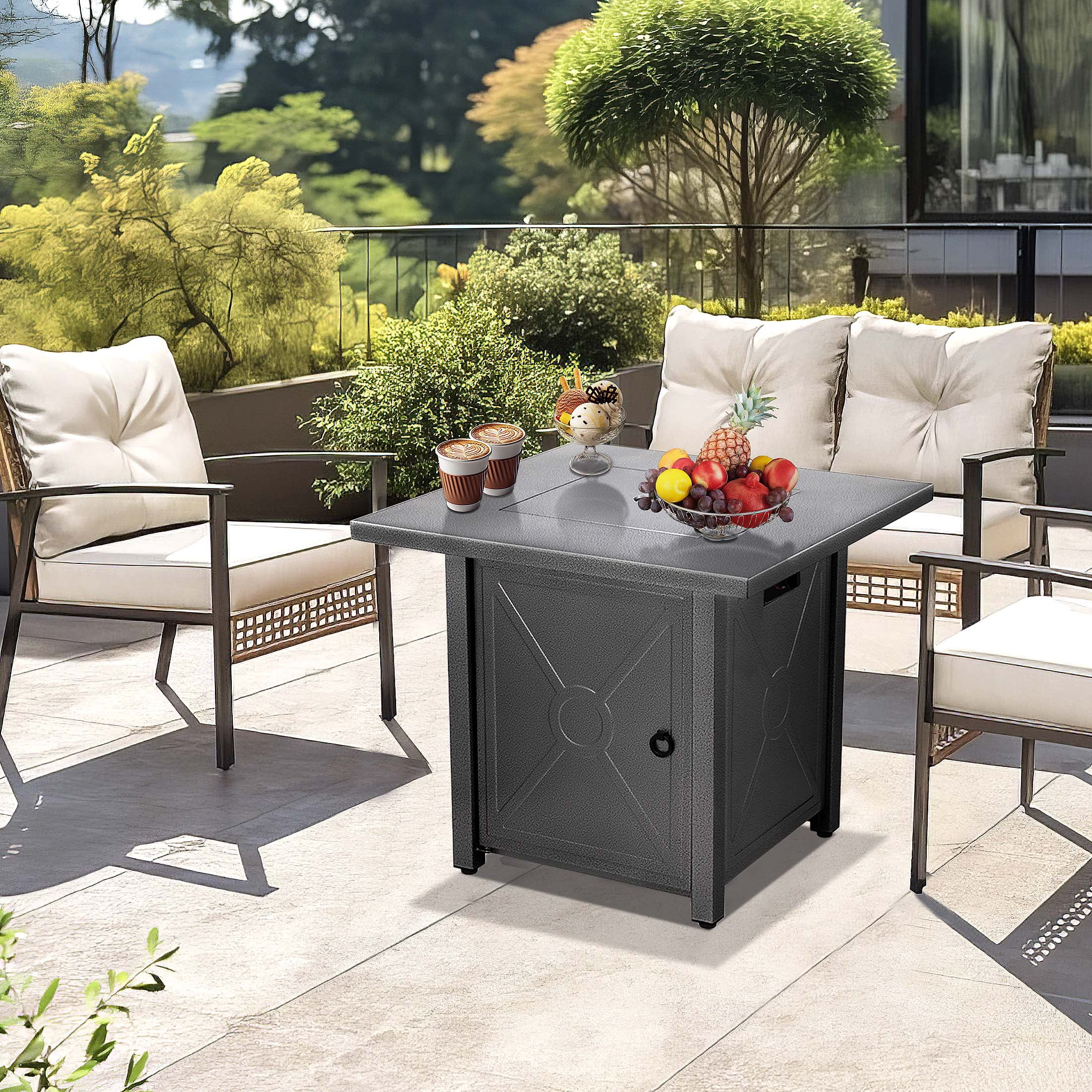 Auseo 28in Square Outdoor Fire Pit -Propane Metal Stove with Lava Rocks , 40000 BTU Heat Output, for Picnics/Bonfires/Patio Gardens - Womvr