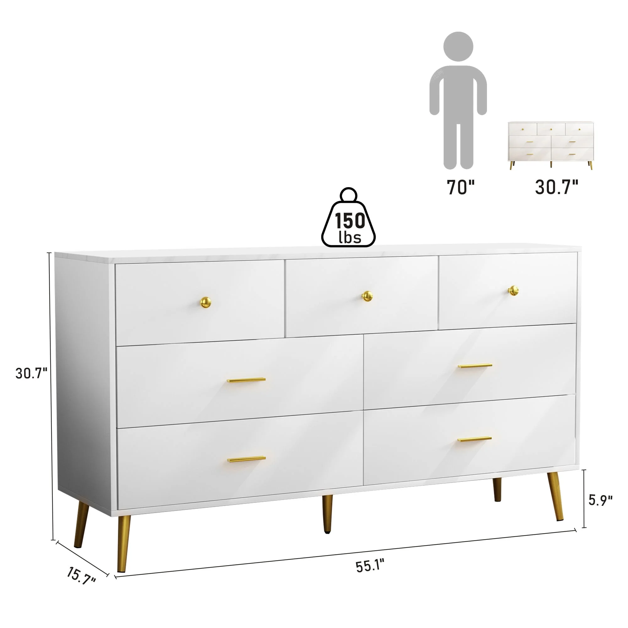 6 Drawer Dresser, Mid-Century Modern Chest Of Drawers, Double Dresser Storage Cabinet For Bedroom Living Room Hallway(White-6 Drawers) - Womvr