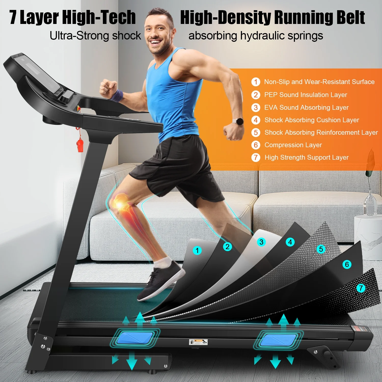 ADNOOM 18 INCH Wide Treadmill, 3.25 HP Treadmill with Incline & APP & Bluetooth Speakers, Electric Folding Treadmills with 36 Preset Programs for Home - Womvr