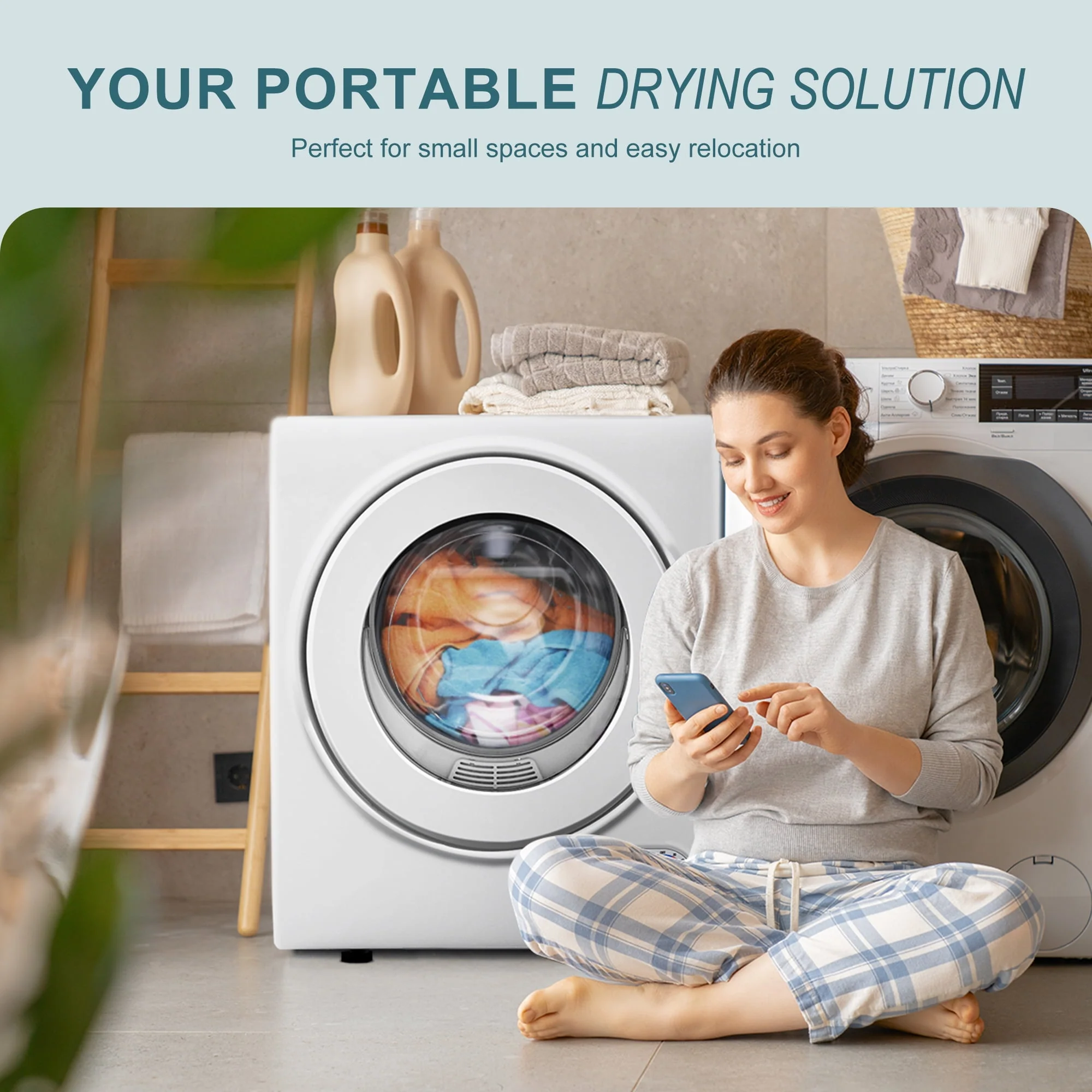 Simzlife 1.6 Cu. ft. Portable Clothes Dryer, Electric Laundry Dryer Machine, 19.5 in W, 23.6 in H - Womvr