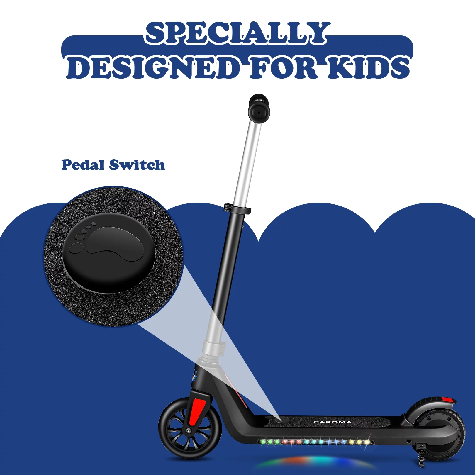Caroma Kids Electric Scooter, 6+ Boys and Girls Safe Kick Scooter, Adjustable Speed and Handlebar - Womvr