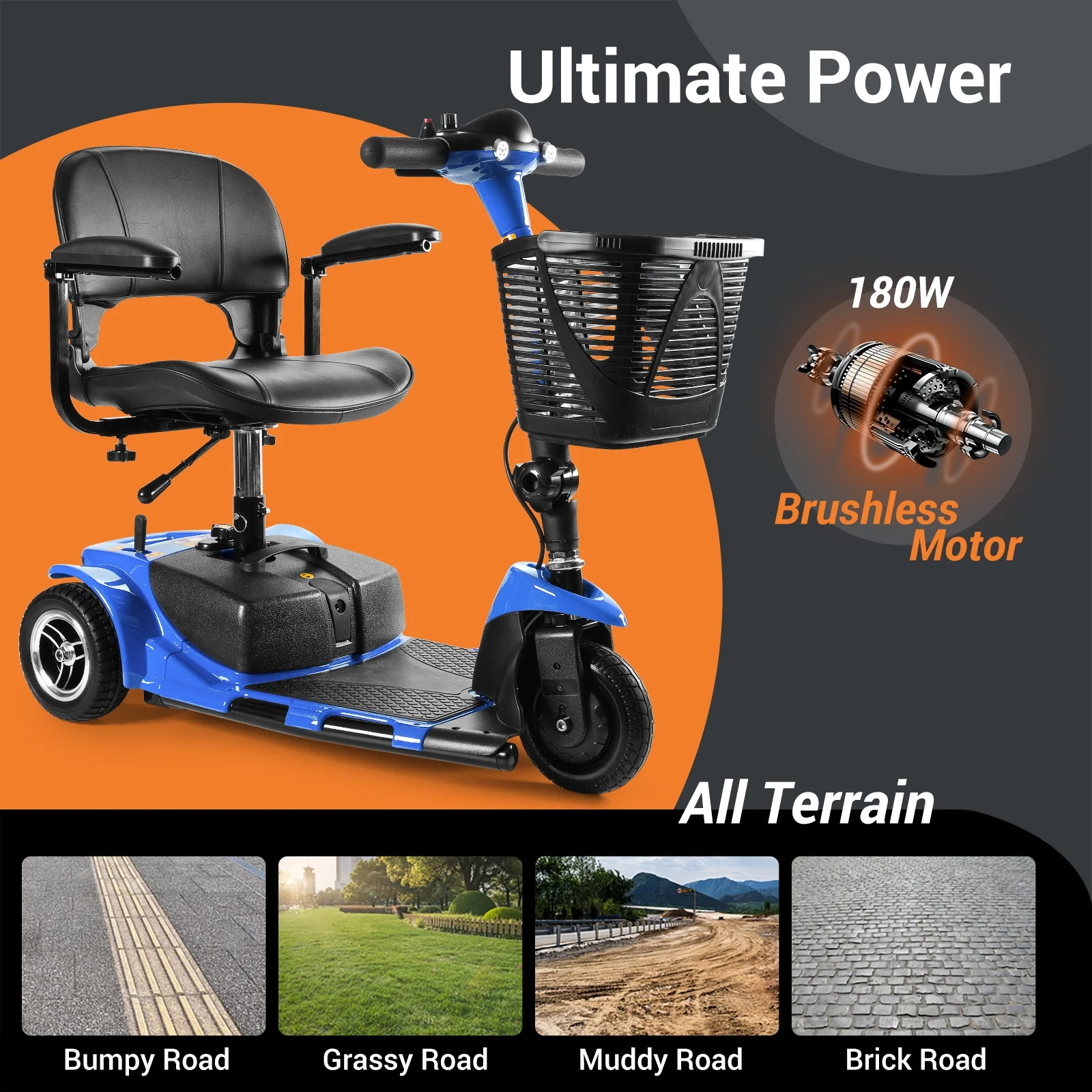 TEKAMON 4 Wheels Mobility Scooter - Portable Folding Power Electric Mobility Scooters for Seniors, Adults, Handicapped, Elderly - Range Extended Battery,Blue - Womvr