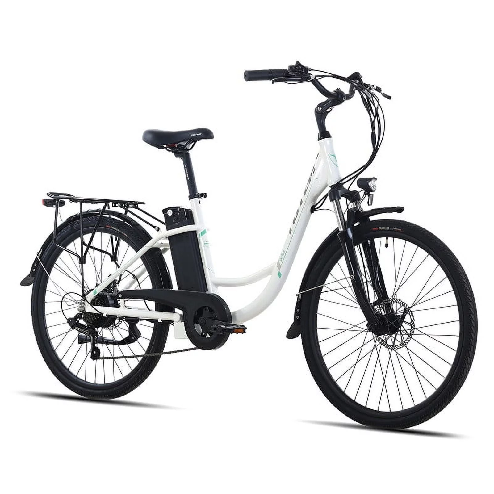 Totem Skyline Electric Bike for Adults, 26” Ebike 350W Powerful Motor, 36V 10.4Ah Removable Battery Electric Cruiser Bike, Shimano 7-SPEED Gears, Electric City Commuter Bike, White - Womvr