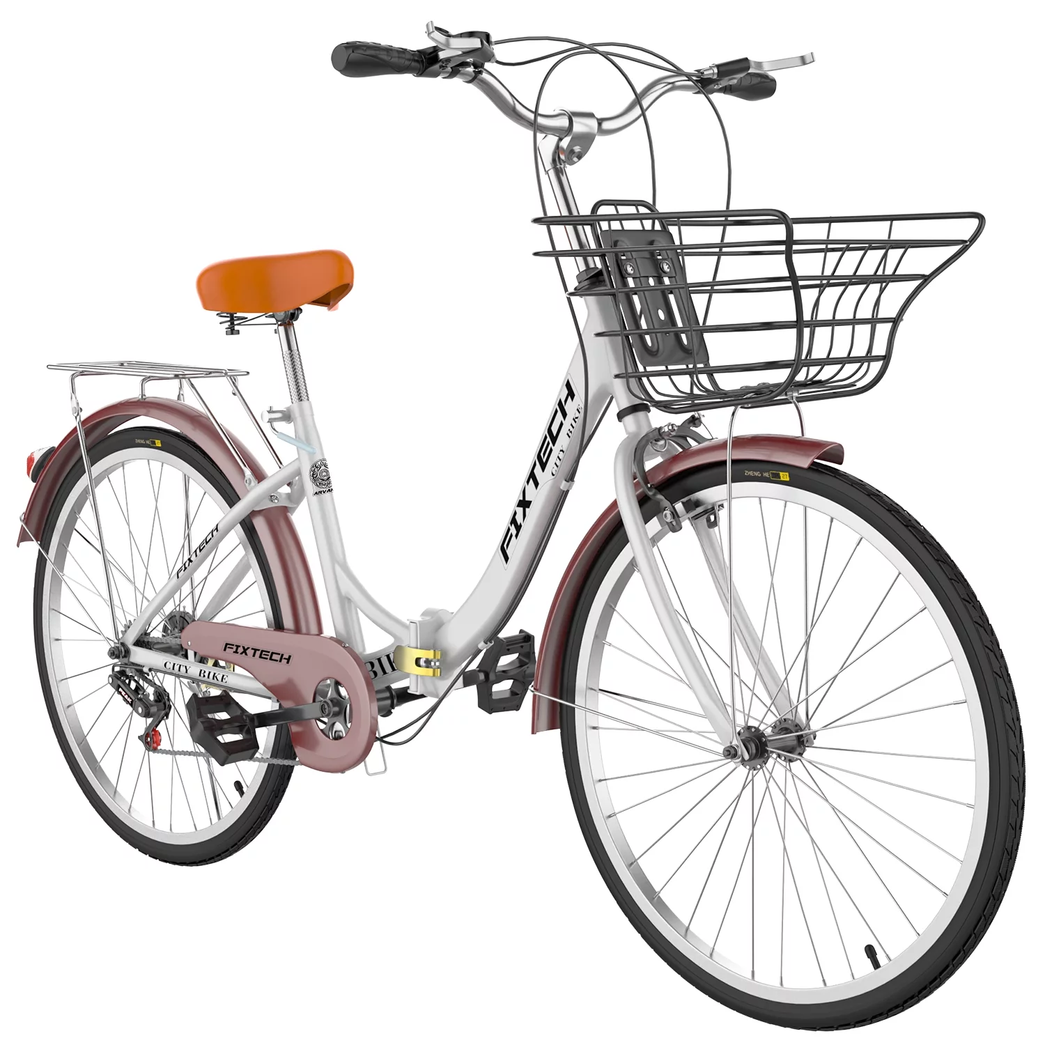FIXTECH 7 Speed Foldable Comfort Cruiser Bike, 26 inch with Basket for Women and Girls, White - Womvr