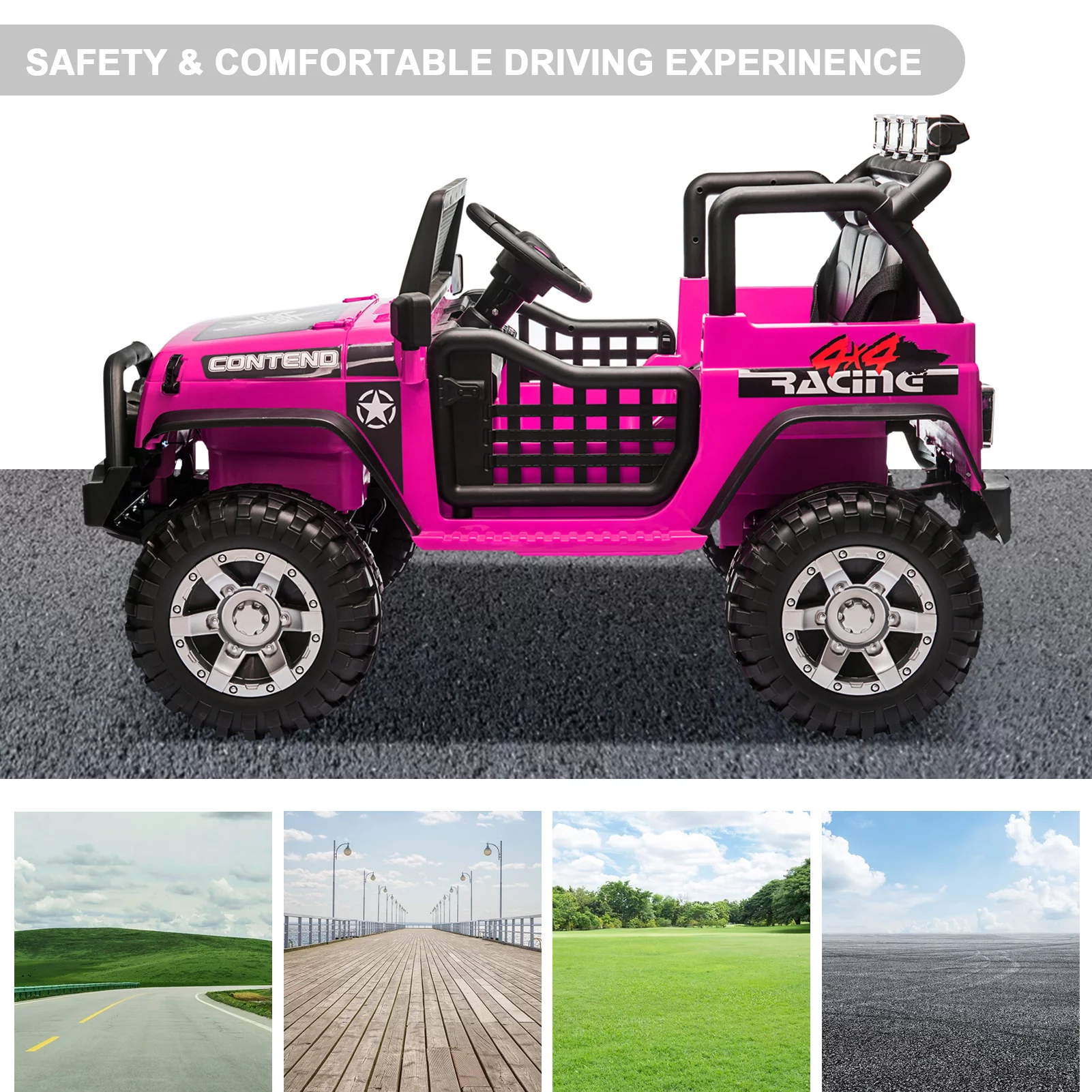 CAIDI 12 V Kids Ride On Truck, 2-Seater Battery Powered Toy Car w/ Remote Control, Spring Suspension, Bluetooth, LED Lights - Womvr