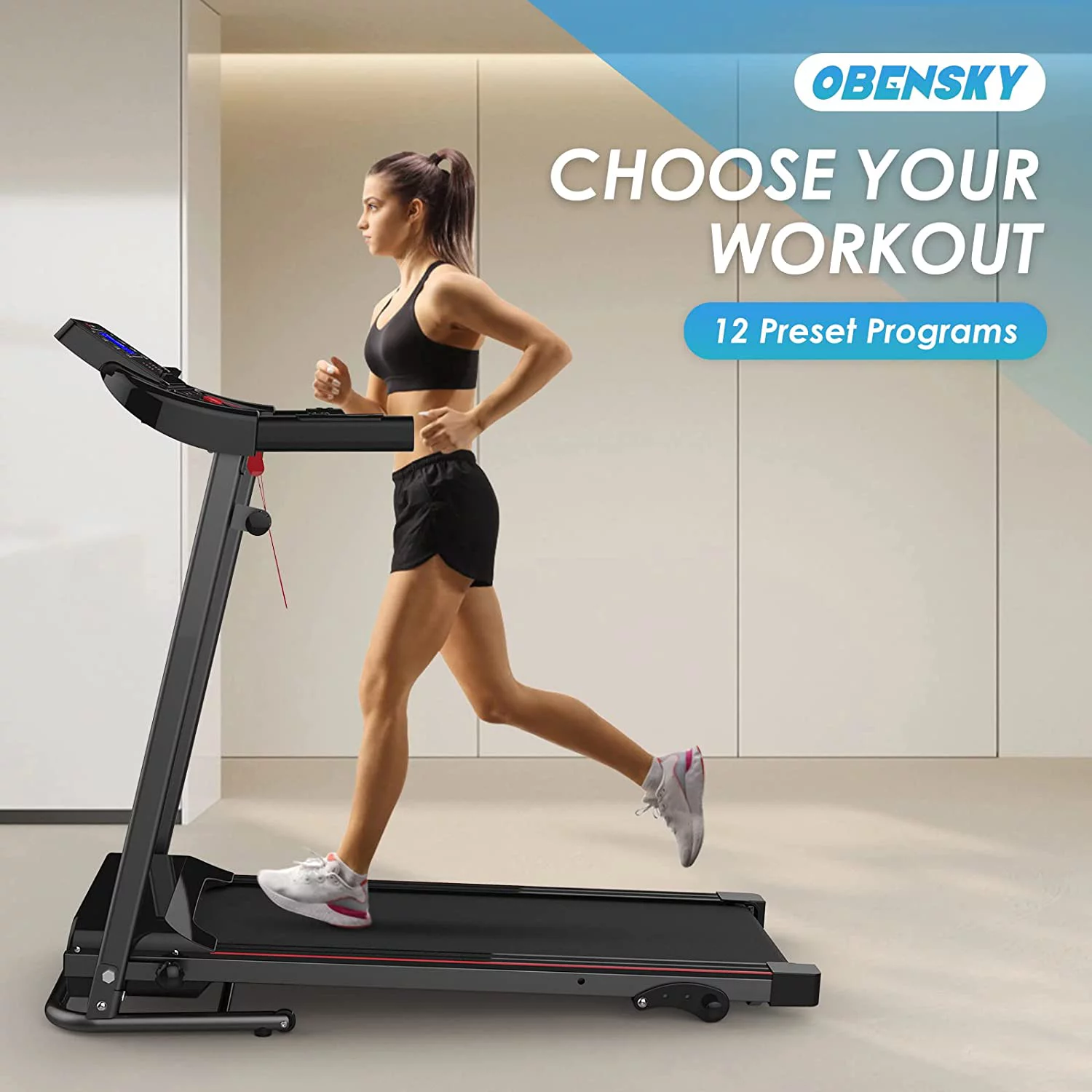 OEBNSKY Folding Incline Treadmill for Home with Smart LCD Display, 265lbs, 12 Programs 3 Modes, MP3 Music Speaker, 2.5HP Electric Foldable Treadmill Running Machine - Womvr