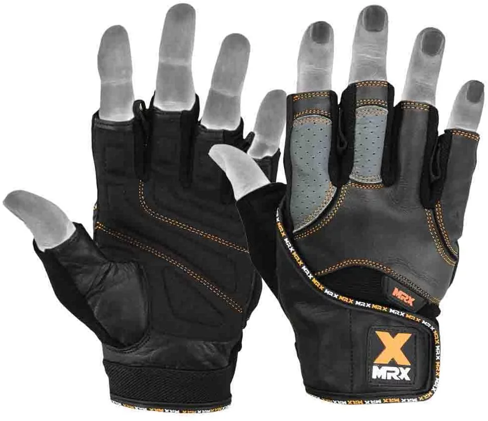 MRX Weight Lifting Gloves Gym Power Training Fitness Bodybuilding Glove Long Wrist Strap Black / Red M - Womvr