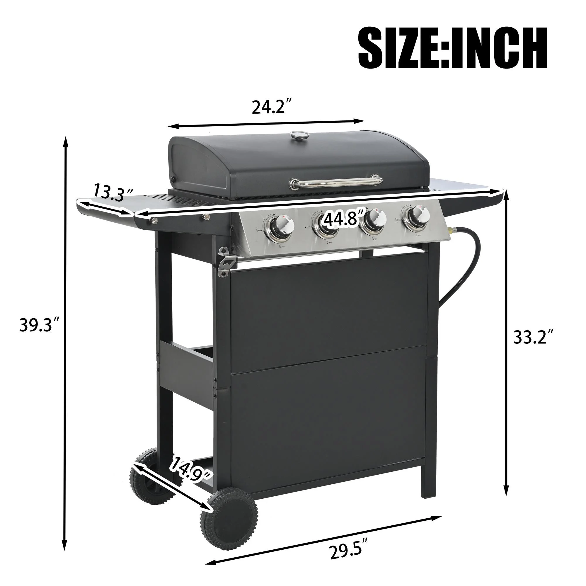 4 Burner Propane Gas Grill, Stainless Steel Barbecue Grill with Side Burner and Thermometer, 46,700BTU Outdoor BBQ Camping Grill - Womvr
