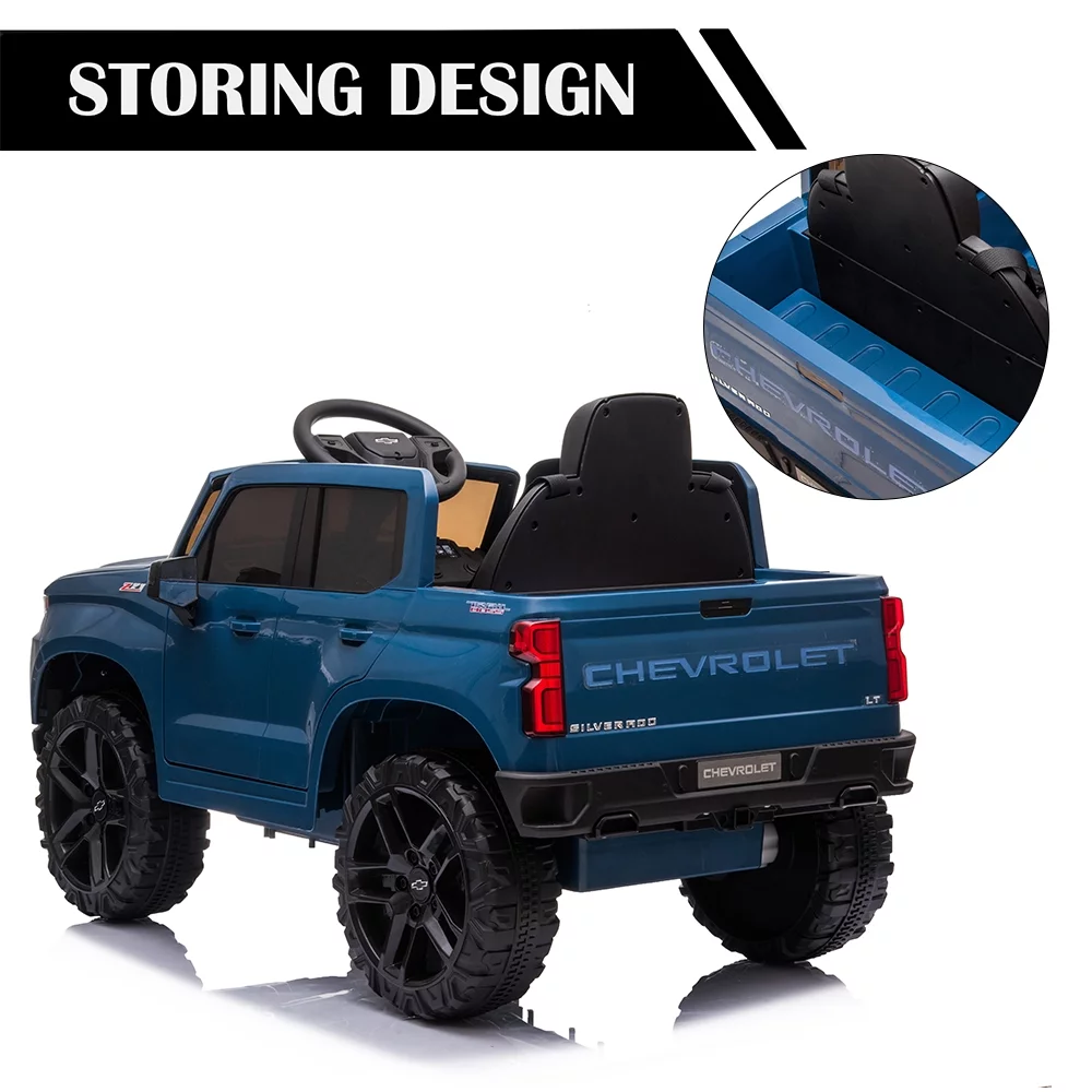 Chevrolet Silverado 12V Powered Ride on Cars for Kids, Remote Control, LED Light, MP3 Player, Electric Ride on Toys Truck for Boys Girls Gifts, White - Womvr