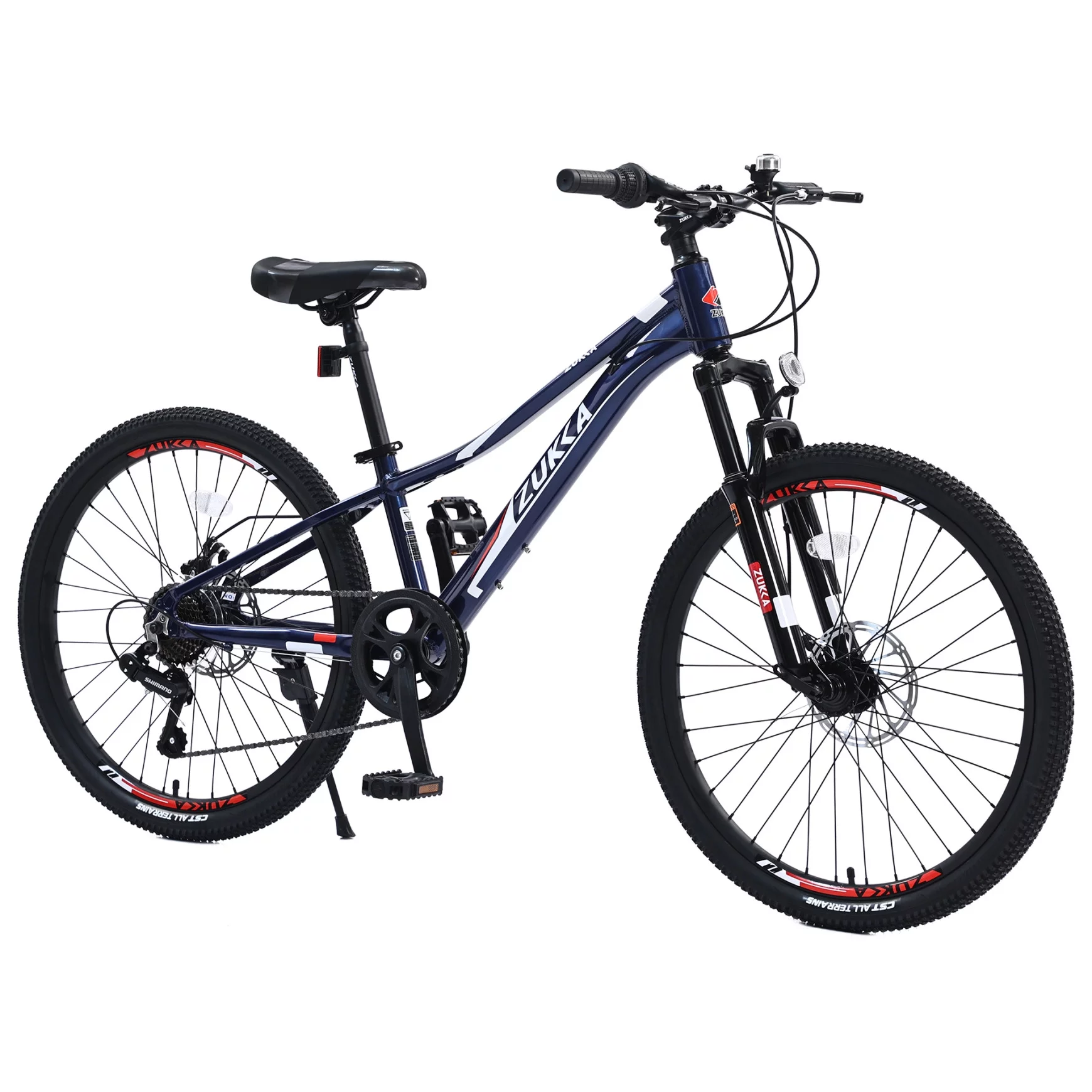 24 in Aluminum Mountain Bike for Boys and Girls, 7-Speed Mountain Bicycle with Double Disc Brake, Suspension Fork and High-quanity Anti-skid Tires, Blue - Womvr
