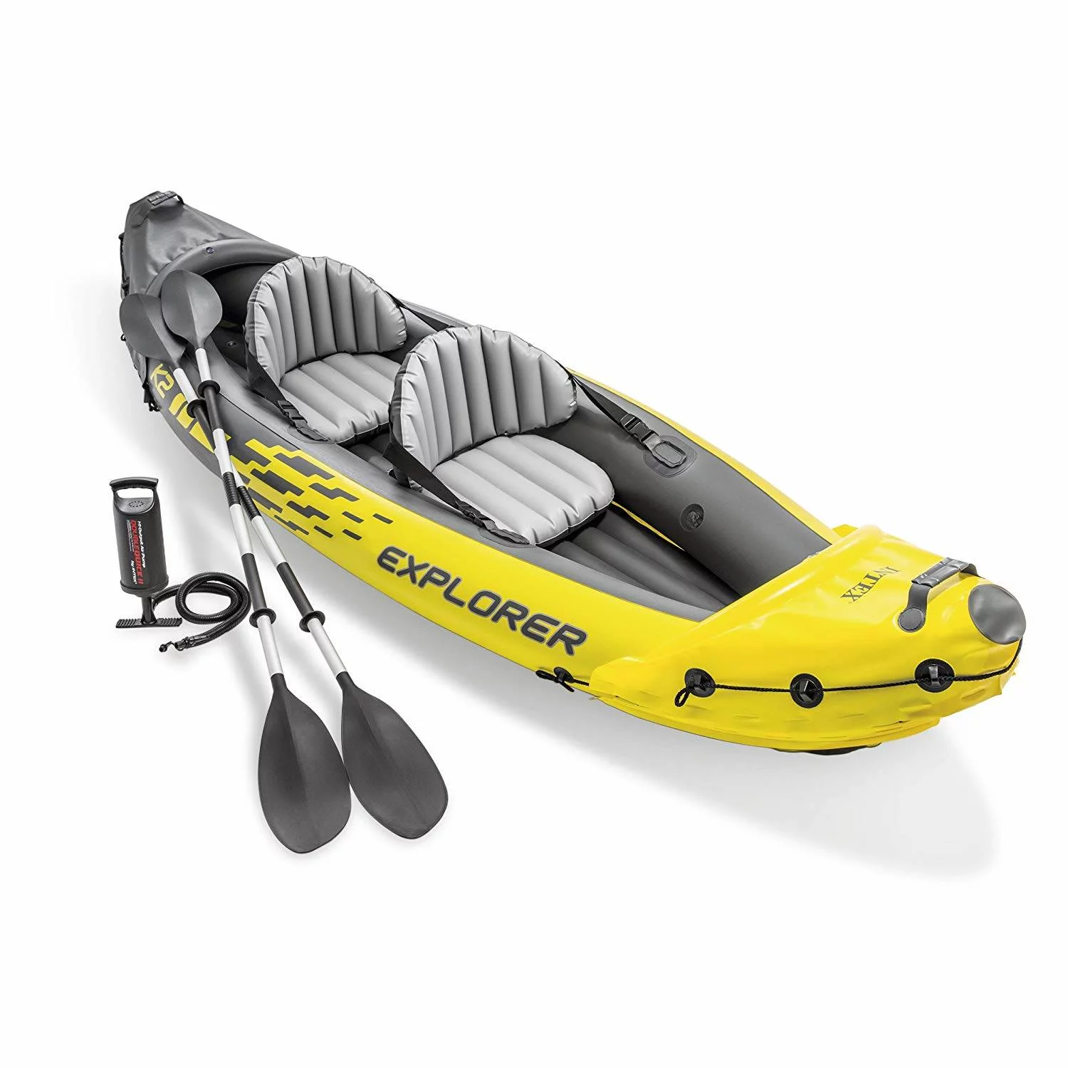 Intex Explorer K2 Yellow 2 Person Inflatable Kayak with Aluminum Oars & Air Pump - Womvr