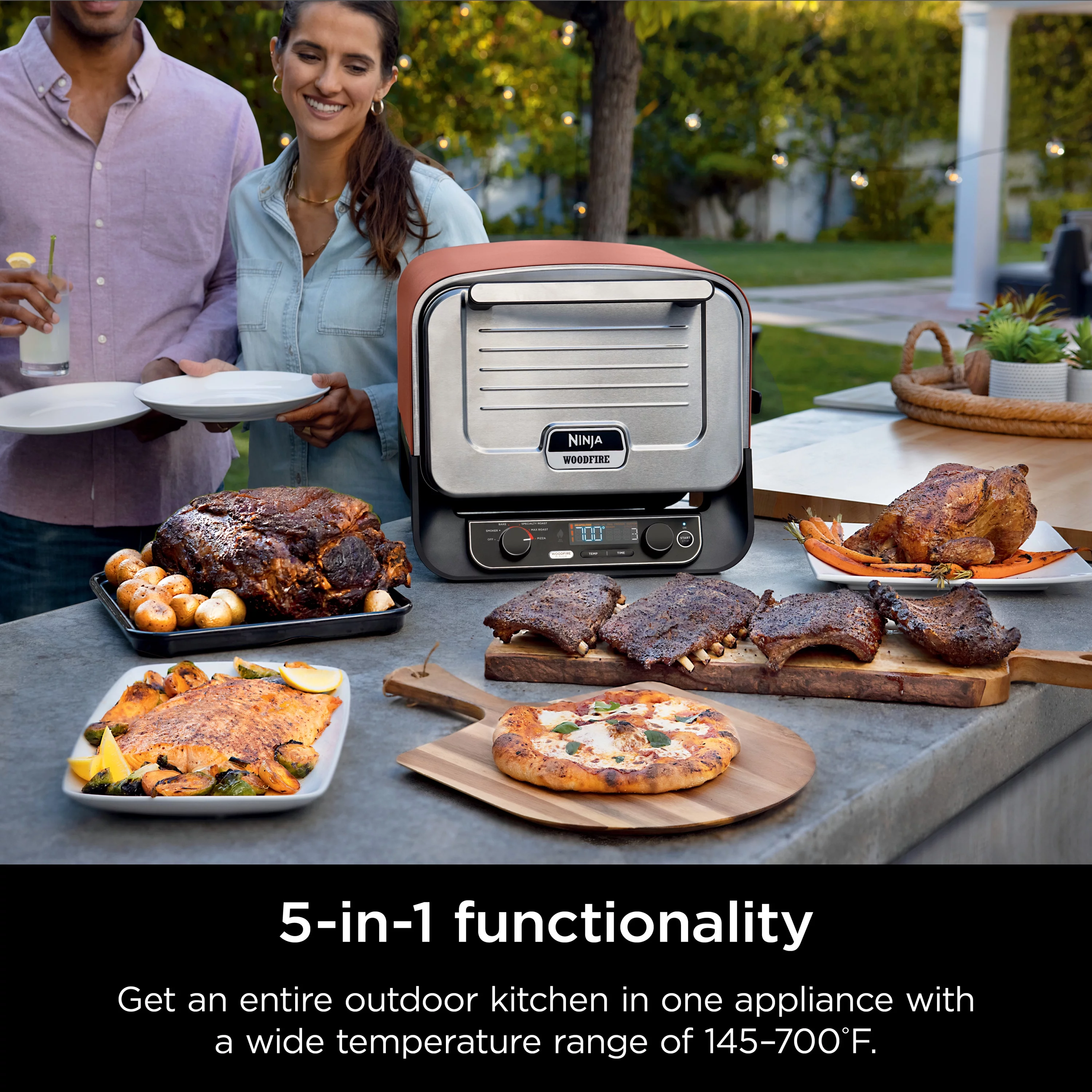 Ninja Woodfire? Pizza Oven, 5-in-1 outdoor oven, 5 Pizza Settings, Ninja Woodfire? Technology, up to 700��F heat, BBQ smoker, Electric? - Womvr
