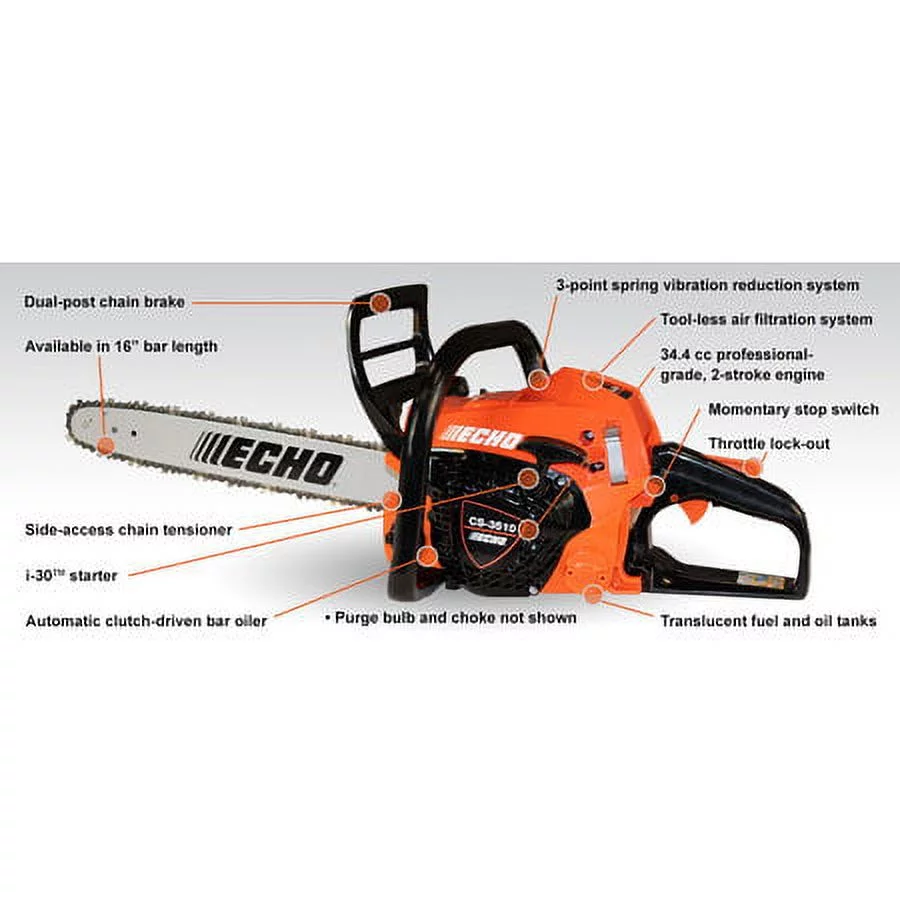 Echo 16 in. 34.4 cc Gas 2-Stroke Engine Rear Handle Chainsaw - CS-3510-16 - Womvr
