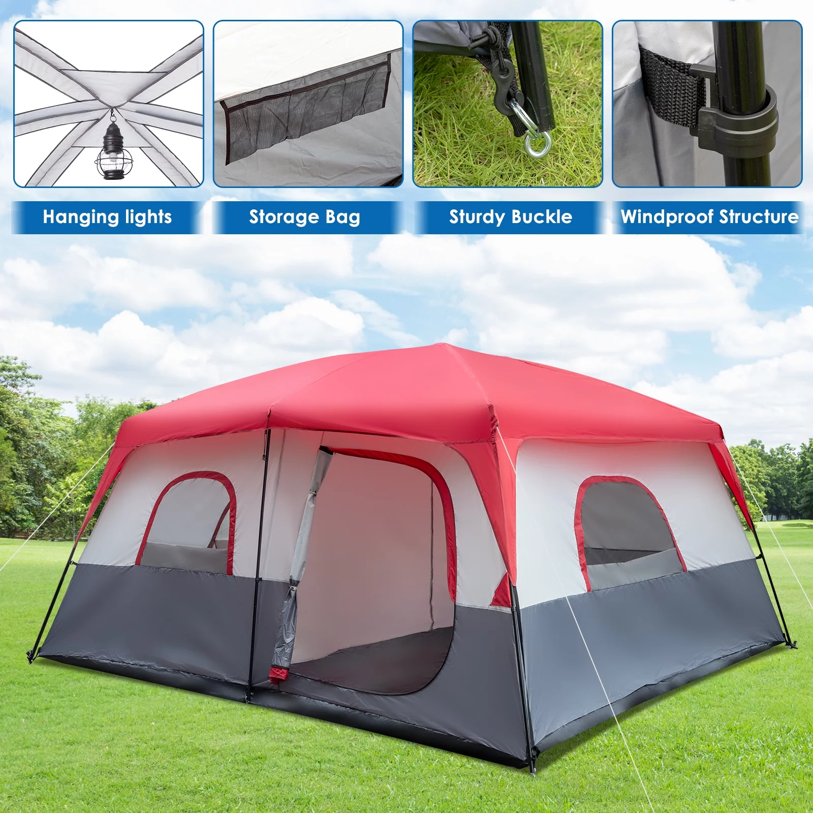 SalonMore 10 Person Tent for Camping Waterproof Family Cabin Tent with Top Rainfly - Womvr