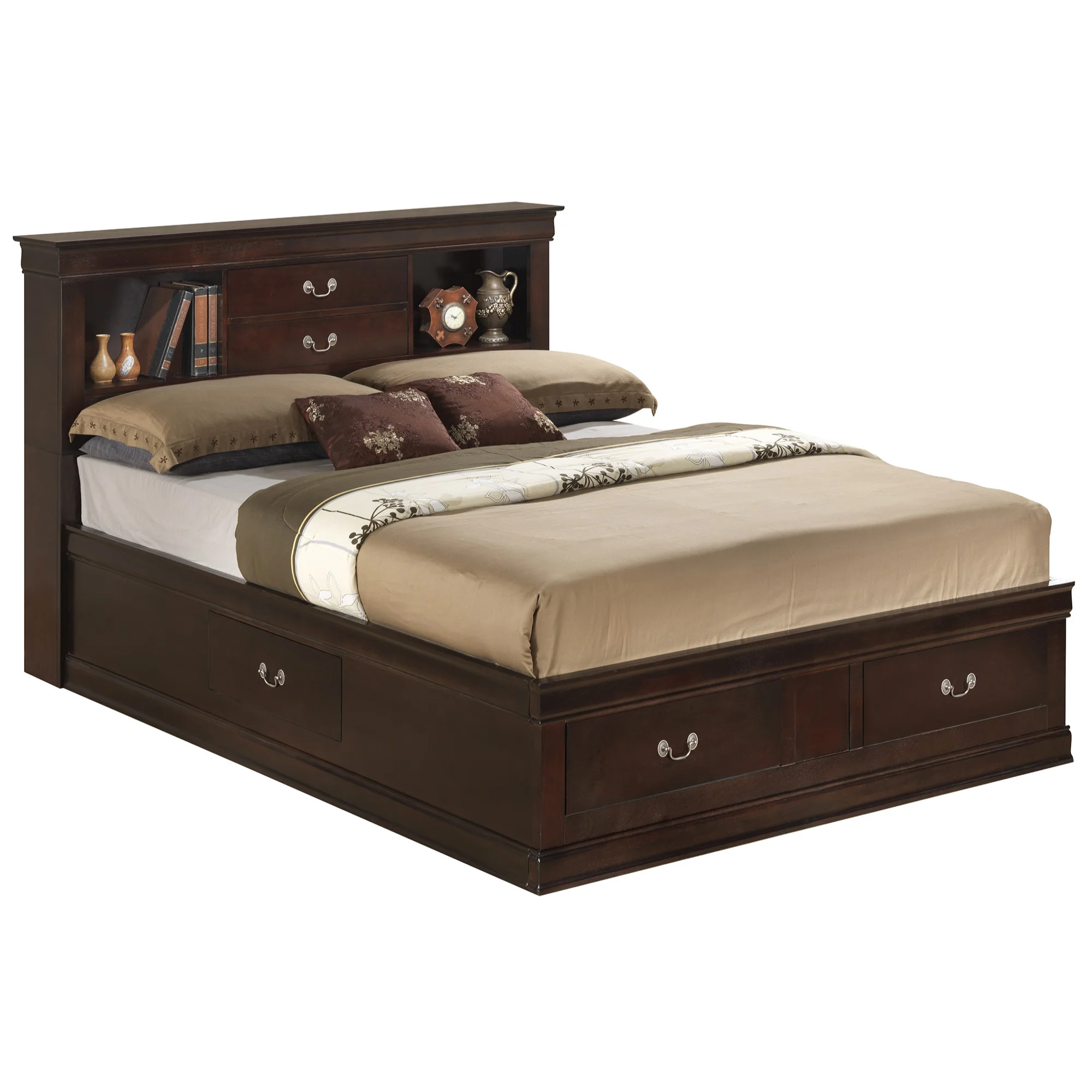 Passion Furniture Louis Philippe Cappuccino King Storage Platform Bed - Womvr