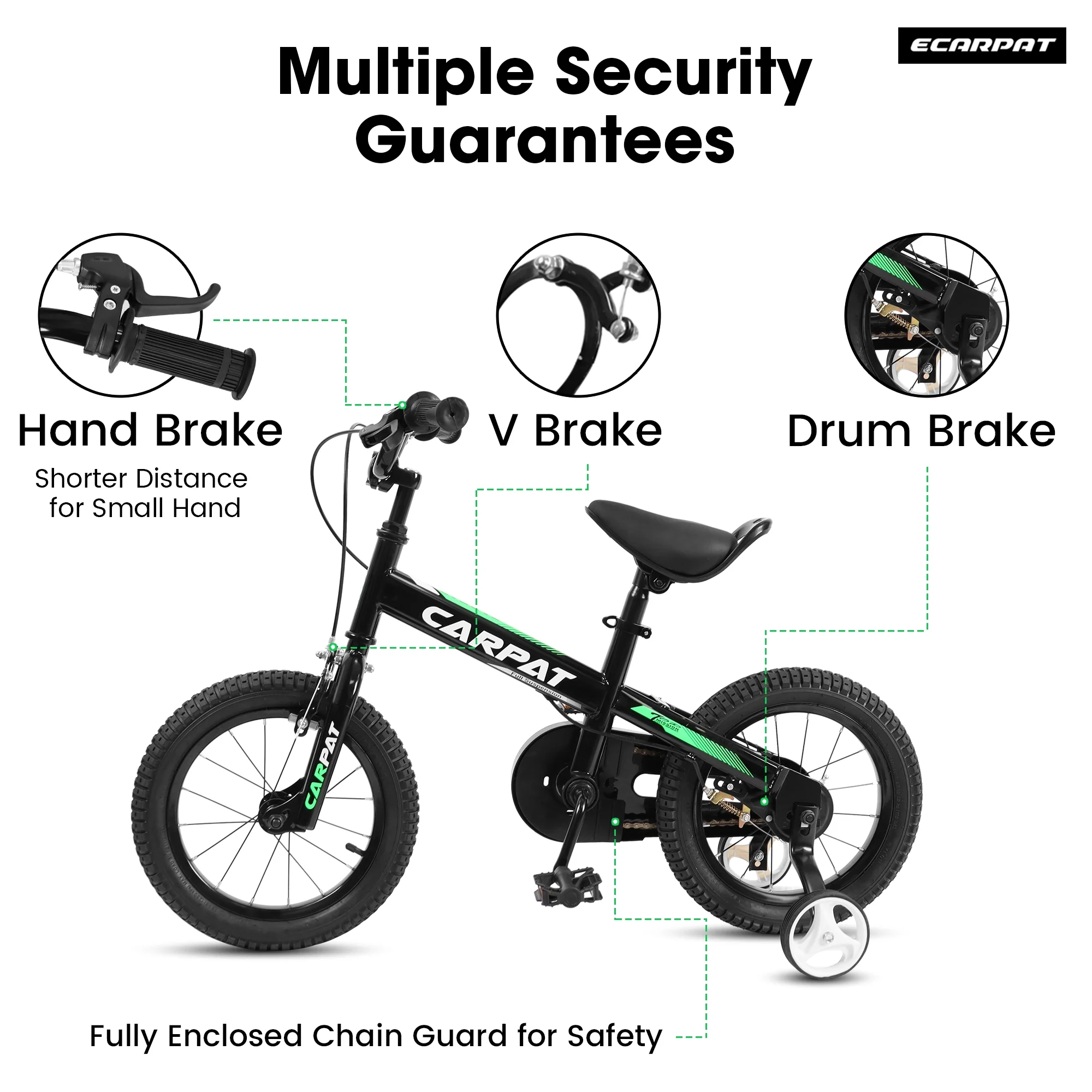 14 Inch Boys Bike with Training Wheels, Kids Bike for Boys, Black - Womvr