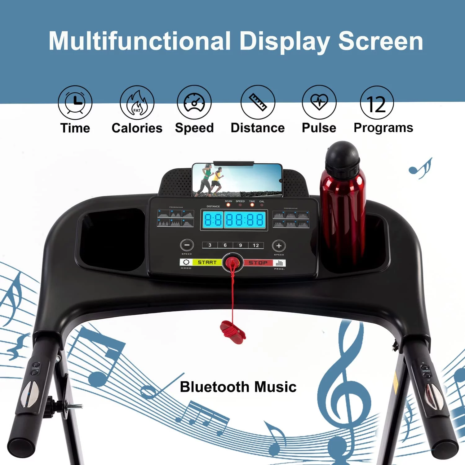 2.5HP Folding Incline Treadmill with 12 Preset Programs Bluetooth Electric Walking Treadmill Machine For Home - Womvr