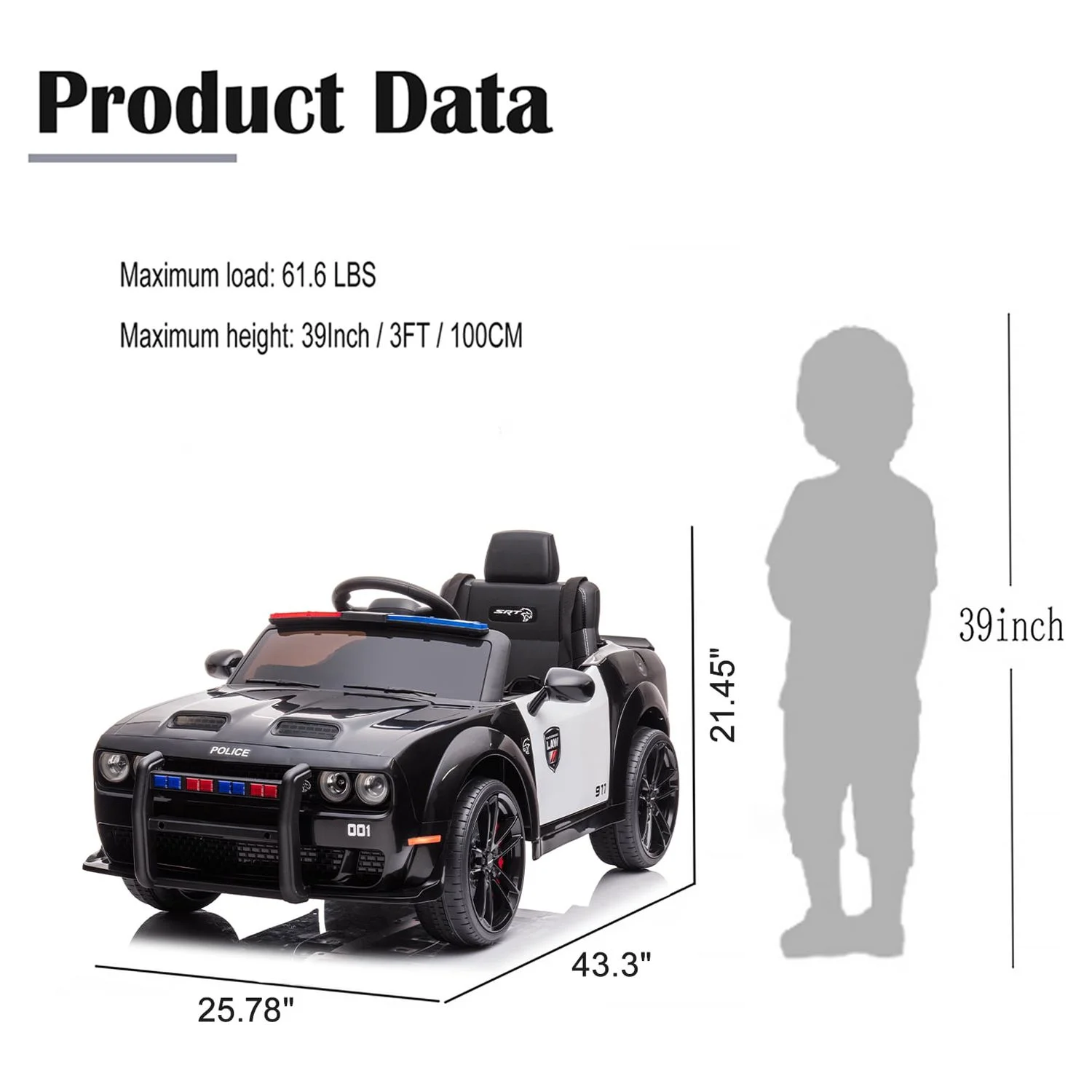 Dodge Challenger 12 V Powered Ride On Car with Remote Control, SRT Hellcat Toys for Kids, Black - Womvr