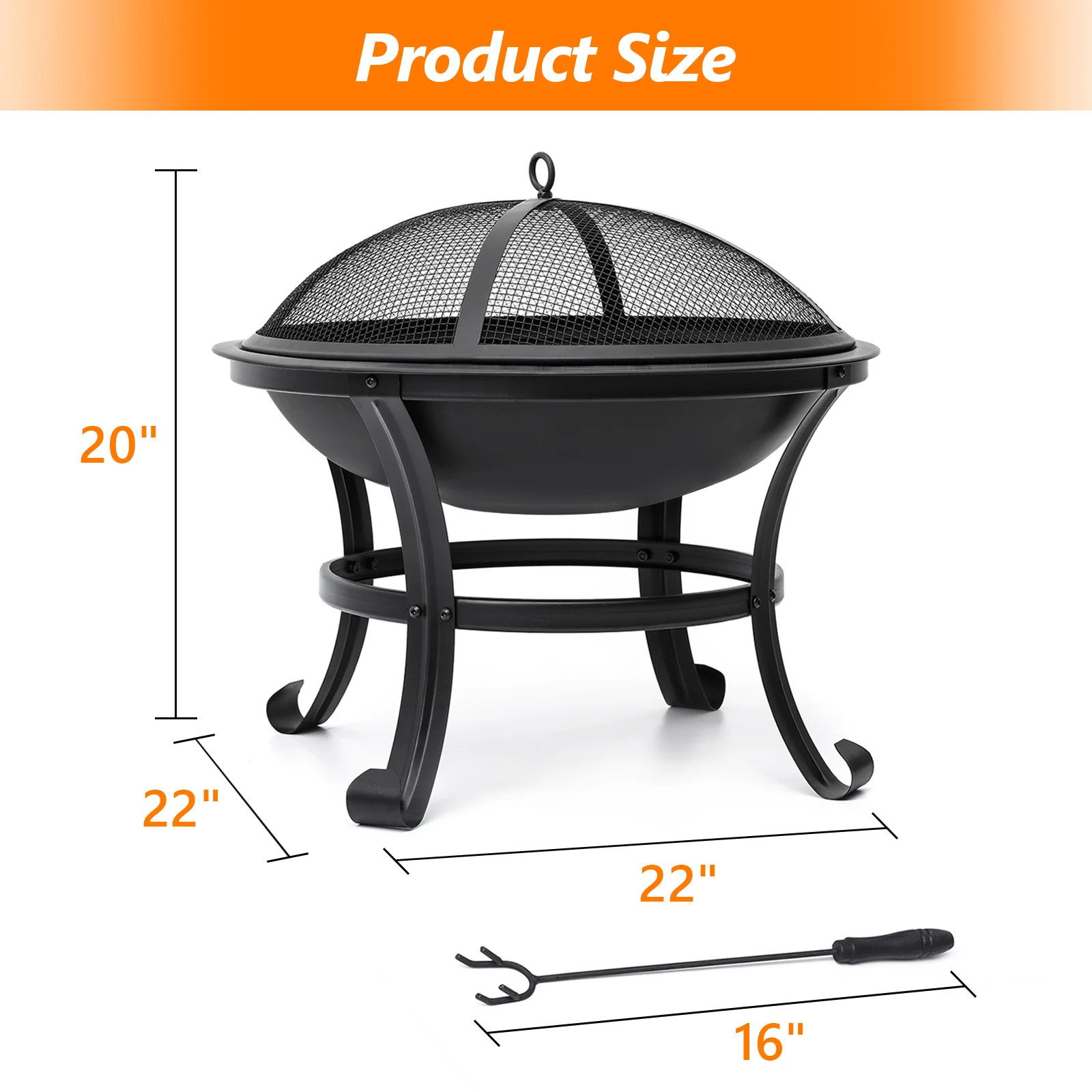 SinglyFire 22 inch Fire Pit for Outside Portable Wood Burning Fire Pit Outdoor Small Firepit Bowl Thick Steel Stand with Spark Screen, Log Grate, Poker for Patio Camping - Womvr