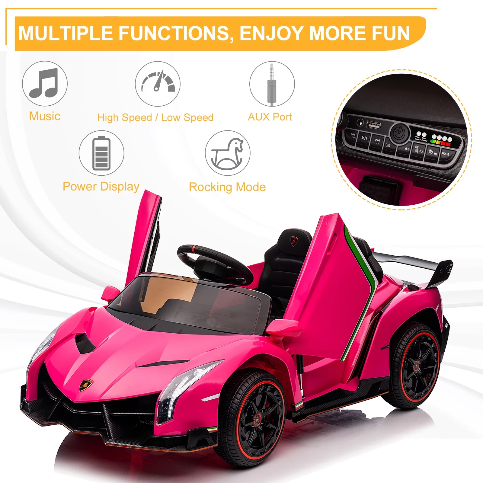 UBesGoo Electric Ride On Car 12V Licensed Lamborghini for Kids Girl, Parent Control, LED Headlights - Pink - Womvr