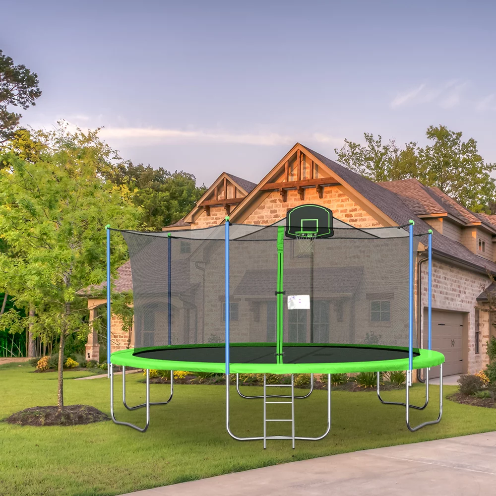 SEGMART 14FT Blue Trampoline for Kids with Basketball Hoop and Enclosure Net/Ladder, Blue - Womvr