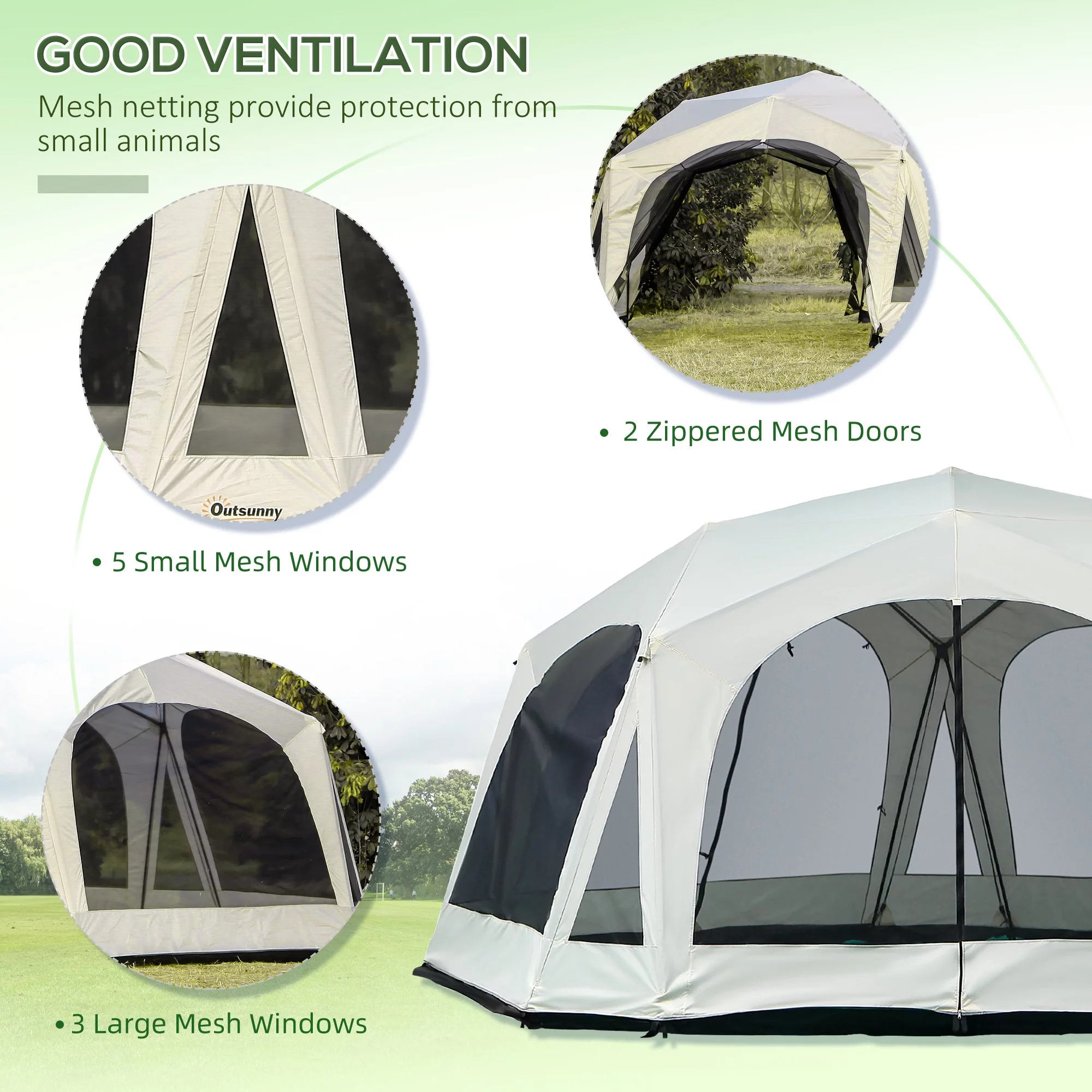 Outsunny 20 Person Camping Tent, Outdoor Cabin Tent Tent with 2 Doors, Screen Room, Family Dome Tent for Hiking, Backpacking, Traveling, Easy Set Up, Cream - Womvr