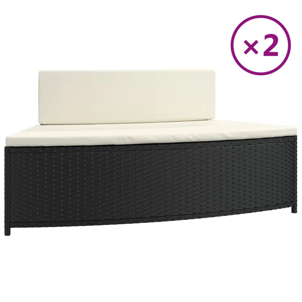Dcenta Spa Benches with Cushions 2 pcs Black Poly Rattan - Womvr