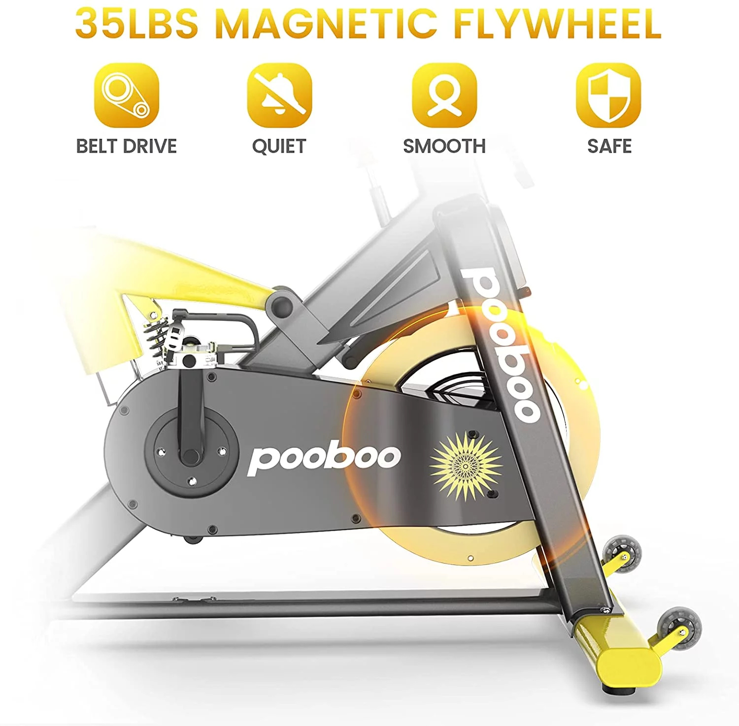 Pooboo Magnetic Exercise Bike Indoor Cycling Bike Stationary 55lbs Flywheel 500lbs - Womvr
