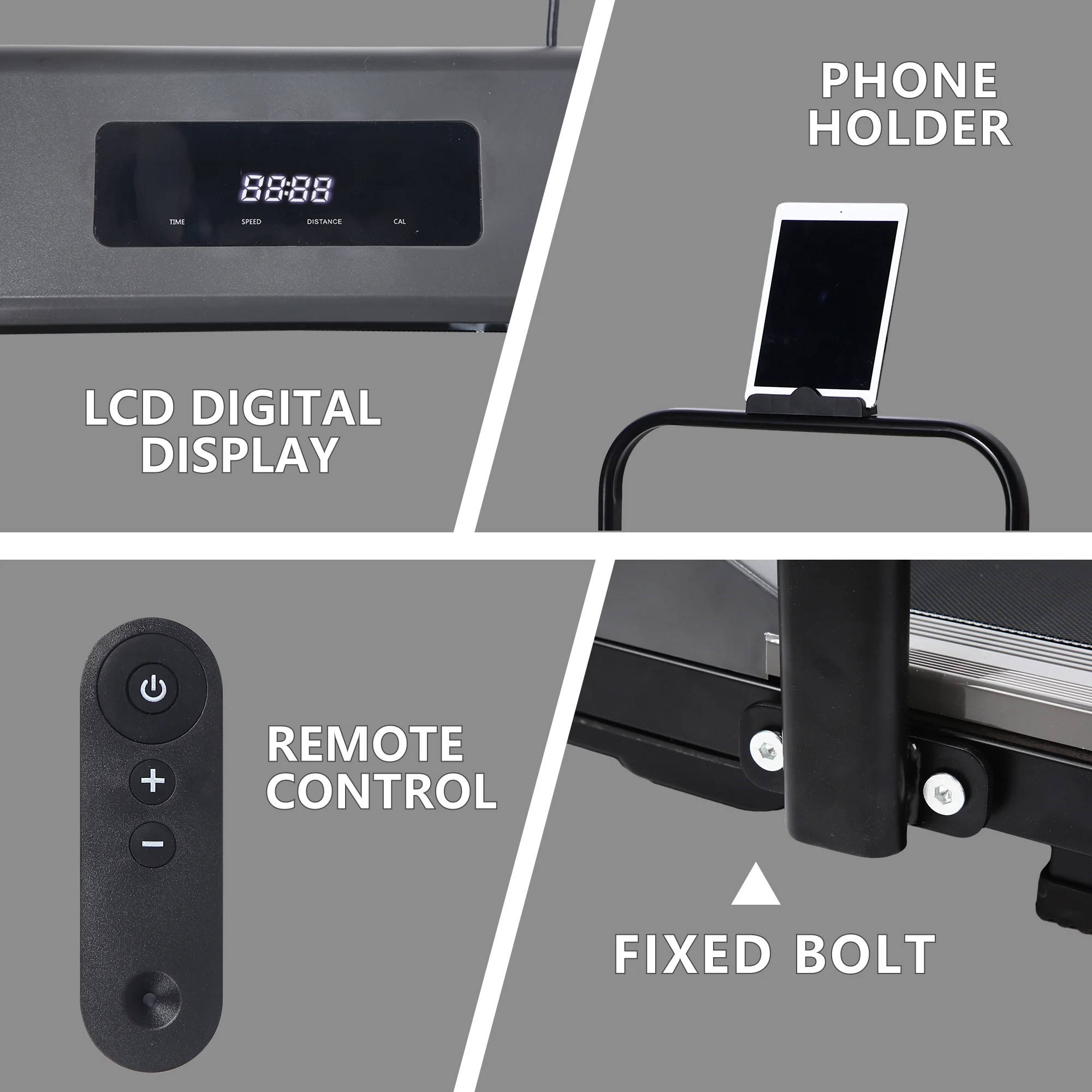 Tertran Walking Pad Under Desk Treadmill for Home Office, 2 in 1 Portable Walking Treadmill with Remote Control, Foldable Treadmill Walking Jogging Machine with LED Display - Gray - Womvr