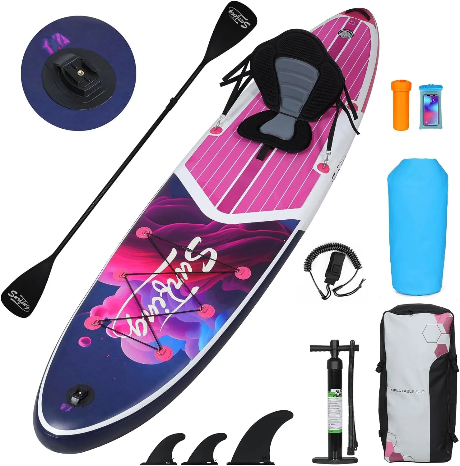 PULUOMIS Inflatable Paddle Board with Seat,Backpack,Hand Pump,Fins,Repair Kit - 11 Ft - Adult - Blue - Womvr