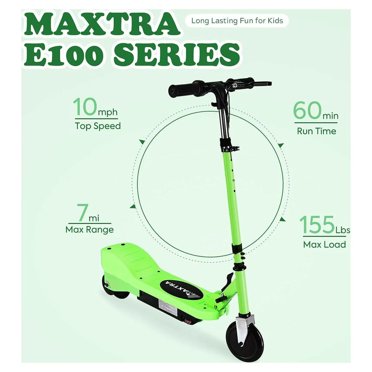 Maxtra Scooters E100 Folding Electric Scooter with Adjustable Handlebar for Kids Ages 6-12, up to 10 MPH, 155 Lbs. Max Load - Womvr