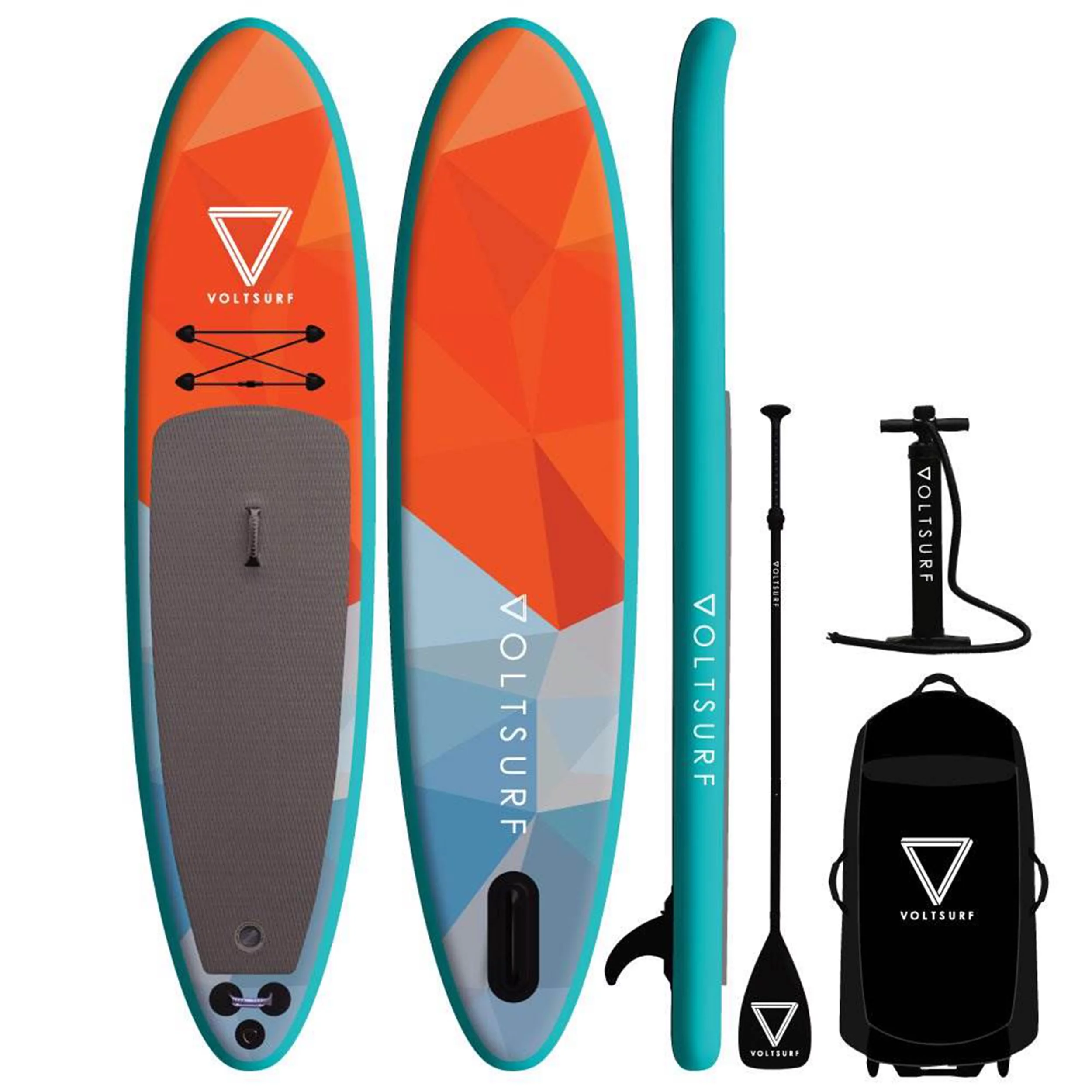 VoltSurf 11 Foot Rover Inflatable SUP Stand Up Paddle Board Kit w/ Pump, Black - Womvr