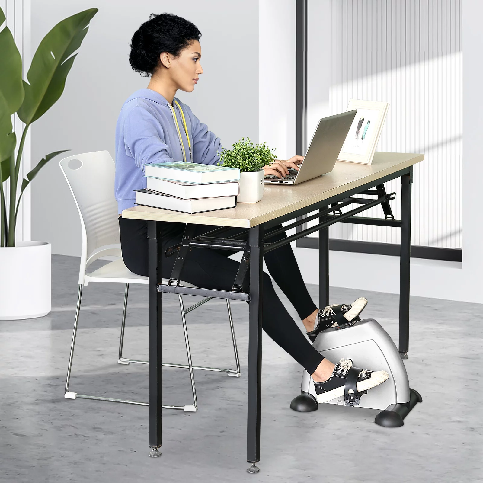 Himaly Exercise Bike, Under Desk Bike Pedal Exerciser, Portable Mini Trainer Bike with LCD Screen Displays, White - Womvr