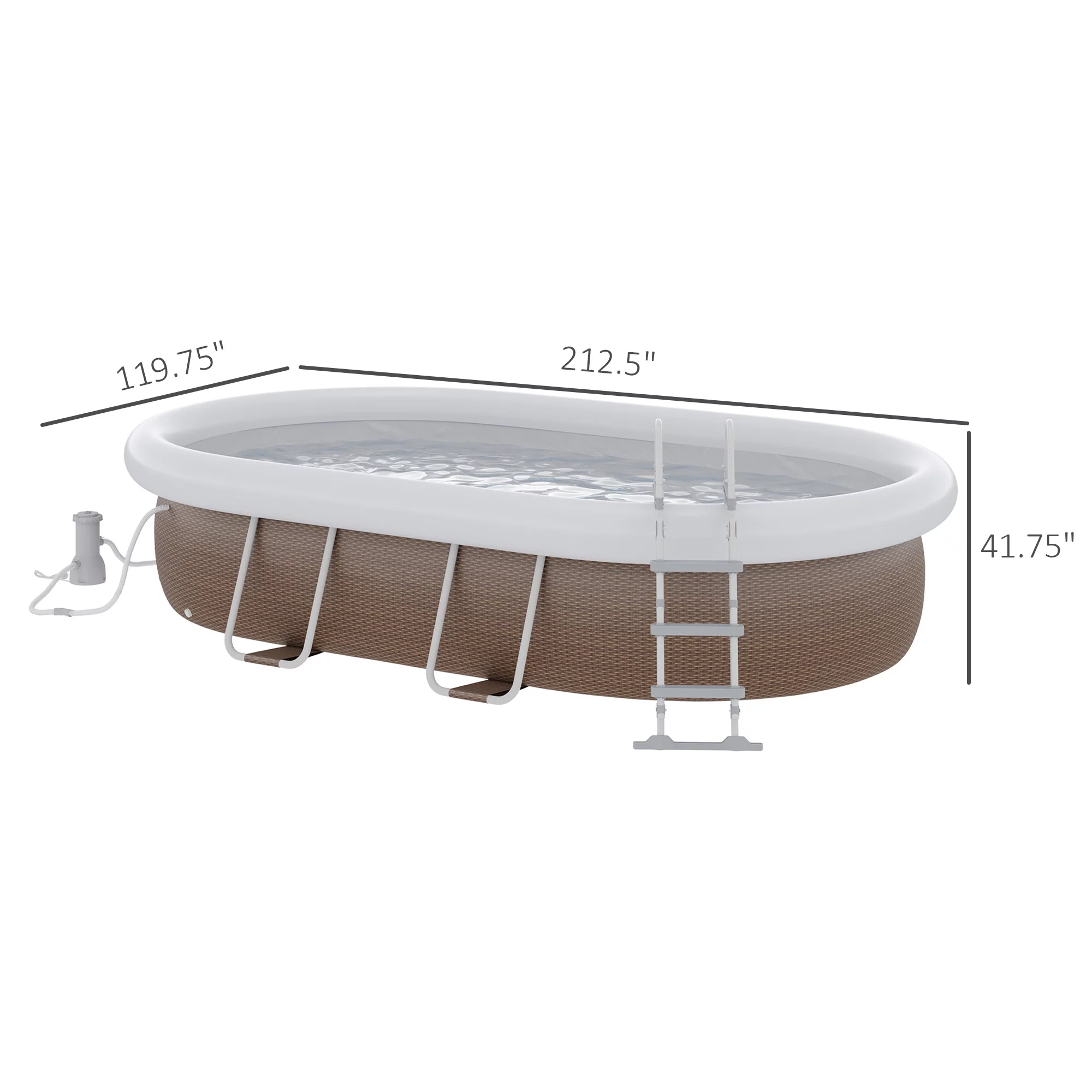 Outsunny Above Ground Swimming Pool, Semi-Inflatable Frame Pool, Brown - Womvr