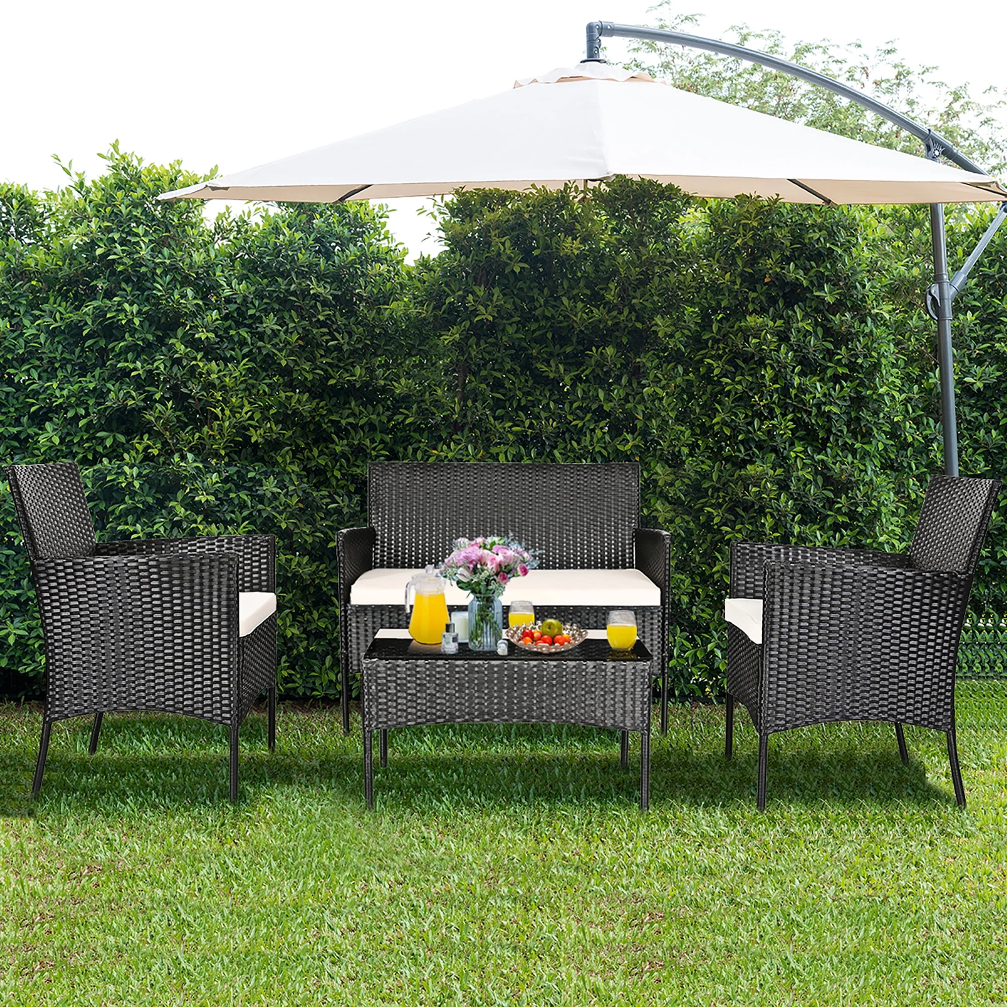 Costway 4PCS Patio Furniture Set Rattan Wicker Conversation Set Outdoor - Womvr