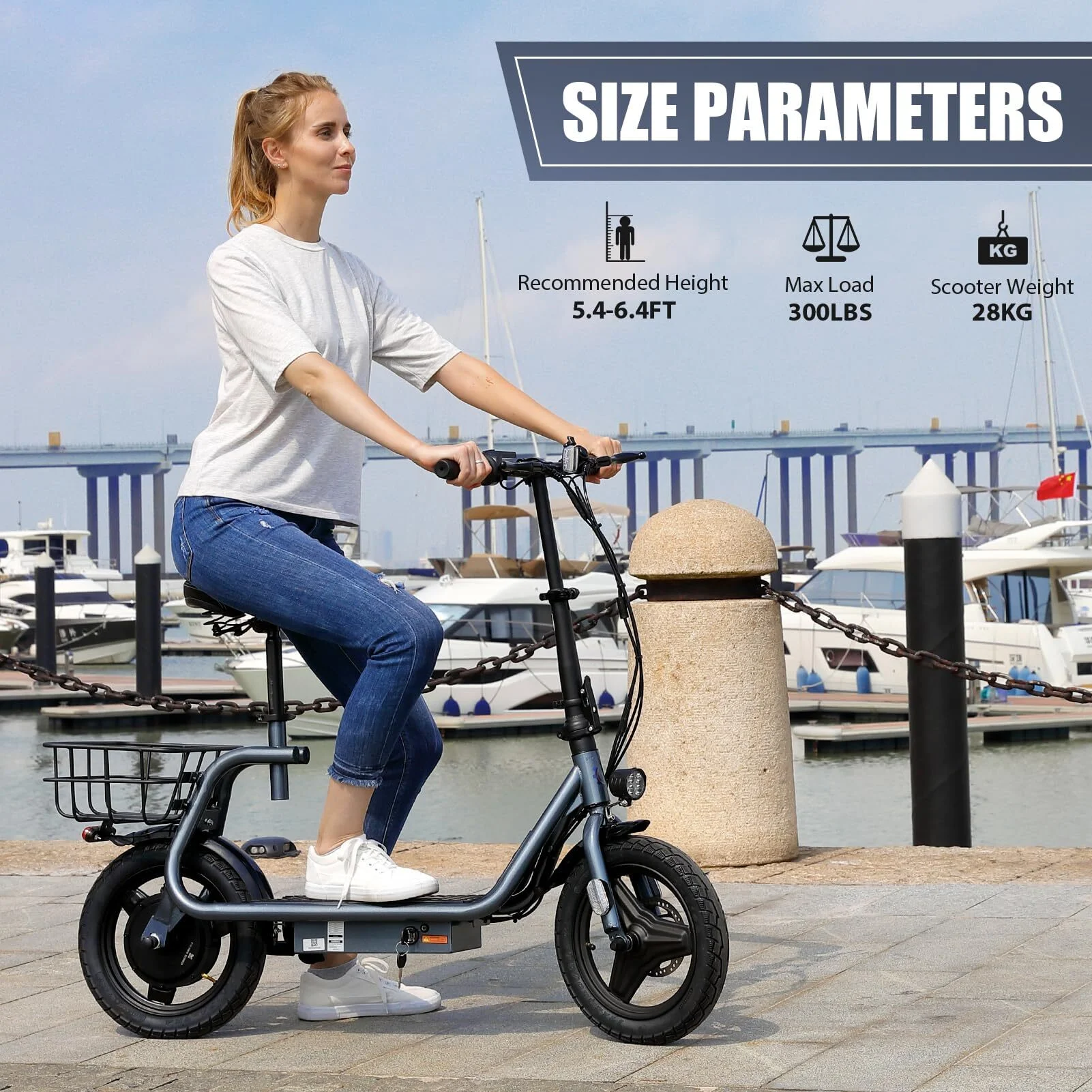 Caroma 500W Electric Scooter with Seat for Adult, 14 inch Commuter Electric Scooter with Dual Shock Absorbers and Basket - Up to 25 Miles 20 MPH, Silver - Womvr