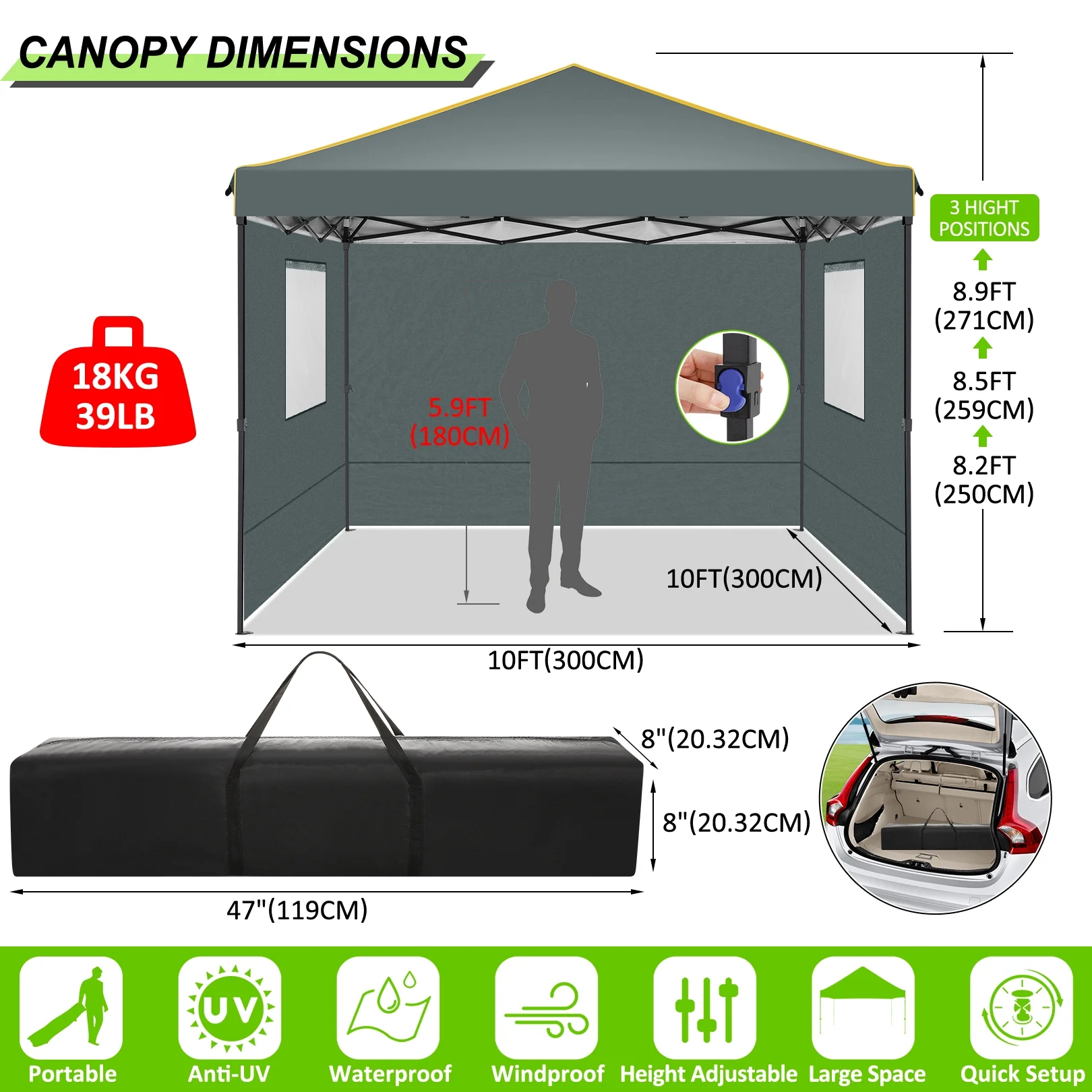 SANOPY 10' x 10' Pop up Canopy, UV and Rain Resistant Canopy Shelter with 4 Removable Sidewalls and Sandbags, Outdoor Canopy with Carry Bag for Grass, Beach and Camping - Womvr