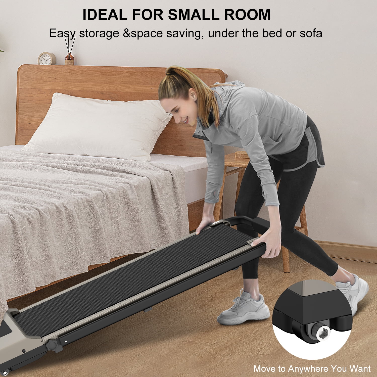 Bigzzia Treadmill Under Desk Treadmill 2 in 1 Folding Treadmill, Treadmills for Home Maximum Weight 265 lbs Gray - Womvr