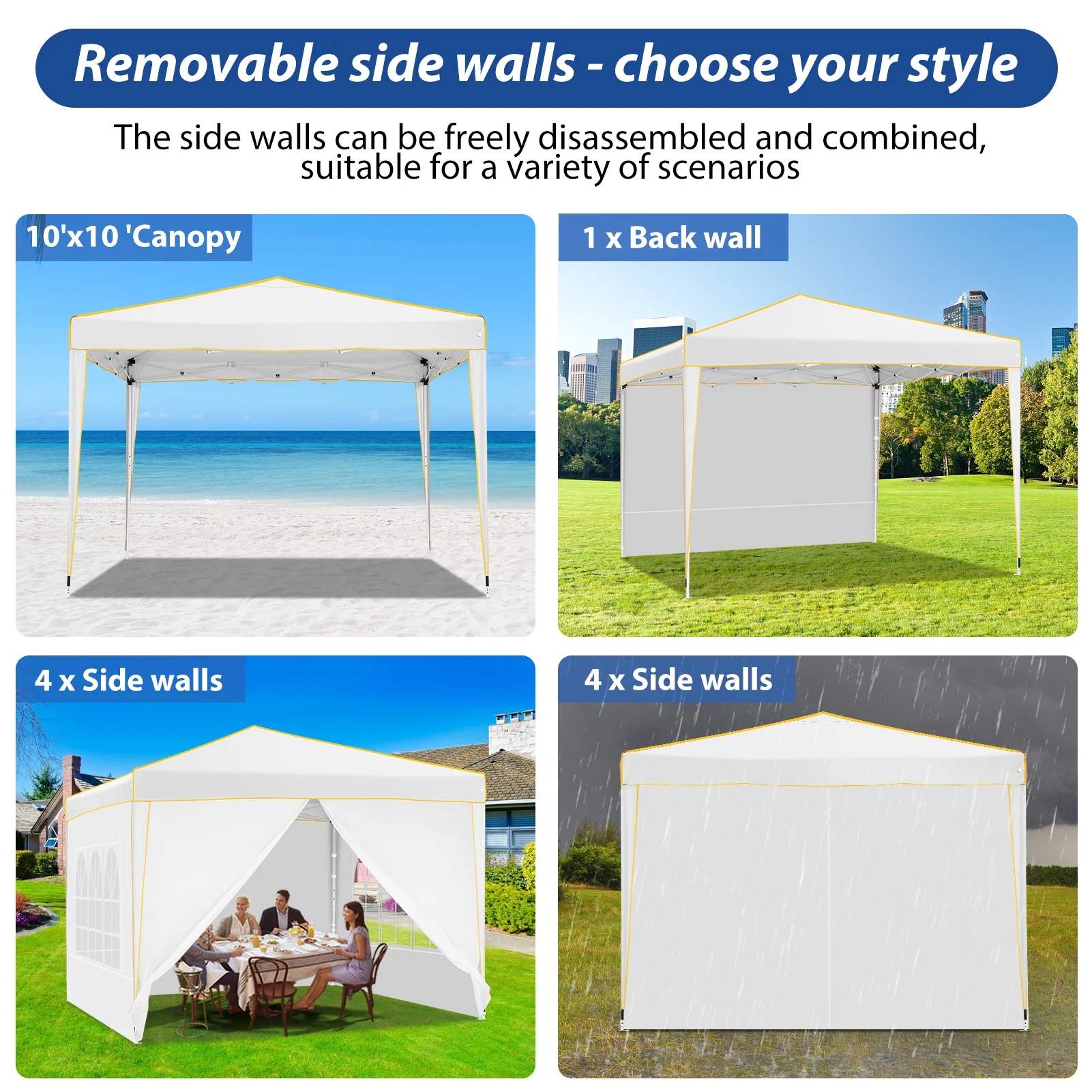 SANOPY 10' x 10' Pop up Canopy, UV and Rain Resistant Canopy Shelter with 4 Removable Sidewalls and Sandbags, Outdoor Canopy with Carry Bag for Grass, Beach and Camping - Womvr