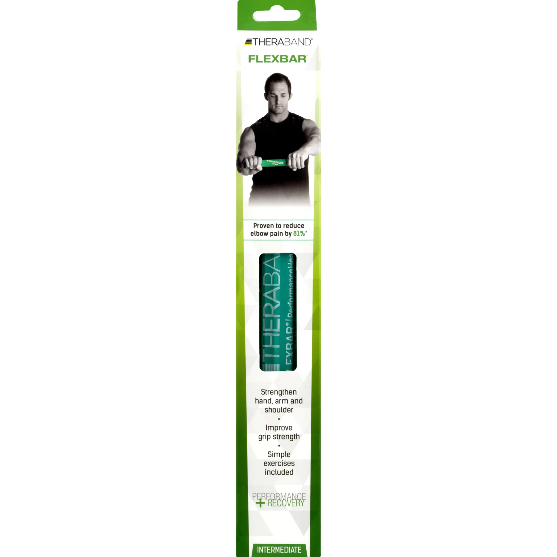 TheraBand FlexBar Resistance Bar, Green, Medium, Intermediate - Womvr