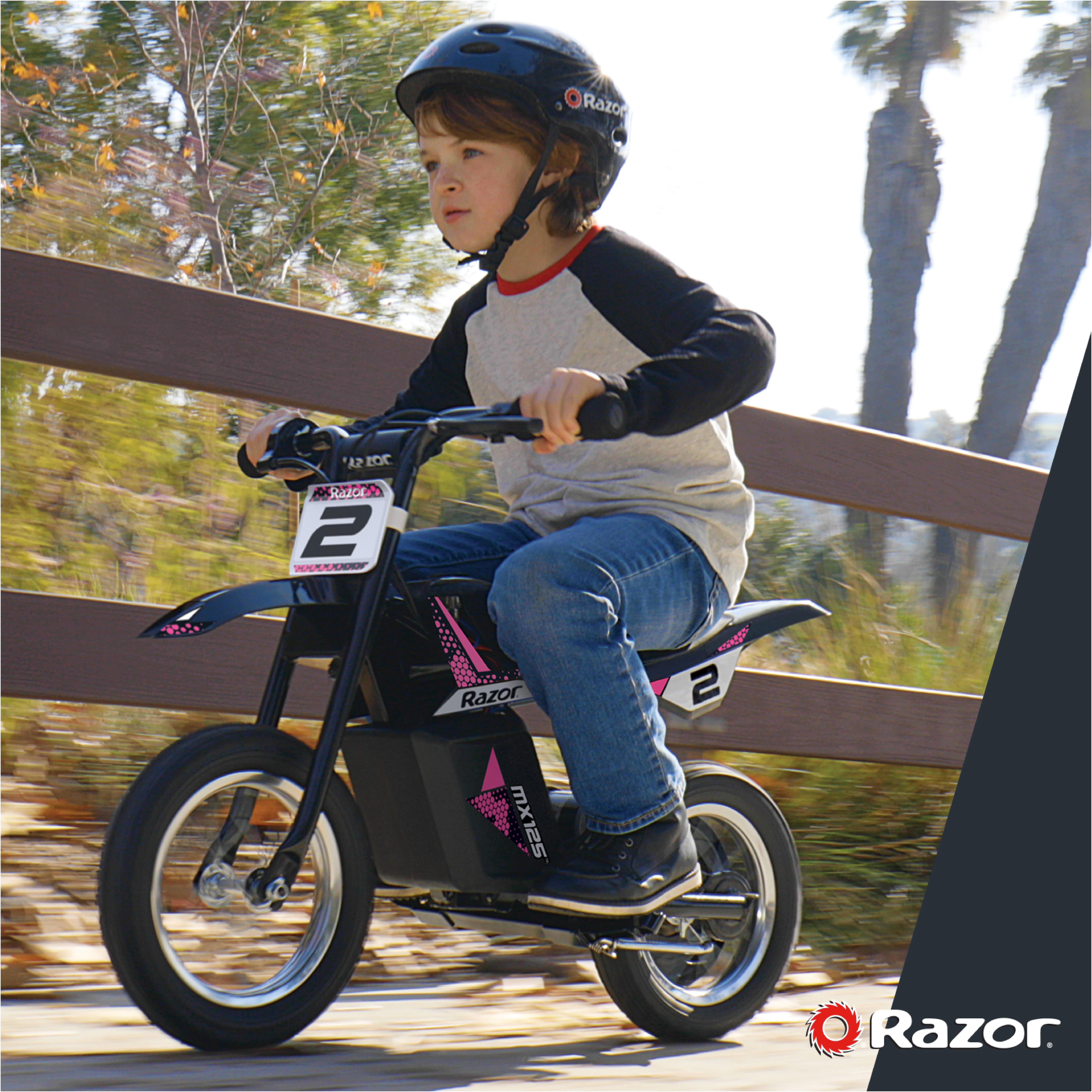 Razor Miniature Dirt Rocket MX125 Electric-Powered Dirt Bike - Black with Decal Included, Recommended For Kids 7+ Between 40 and 80 lbs - Womvr
