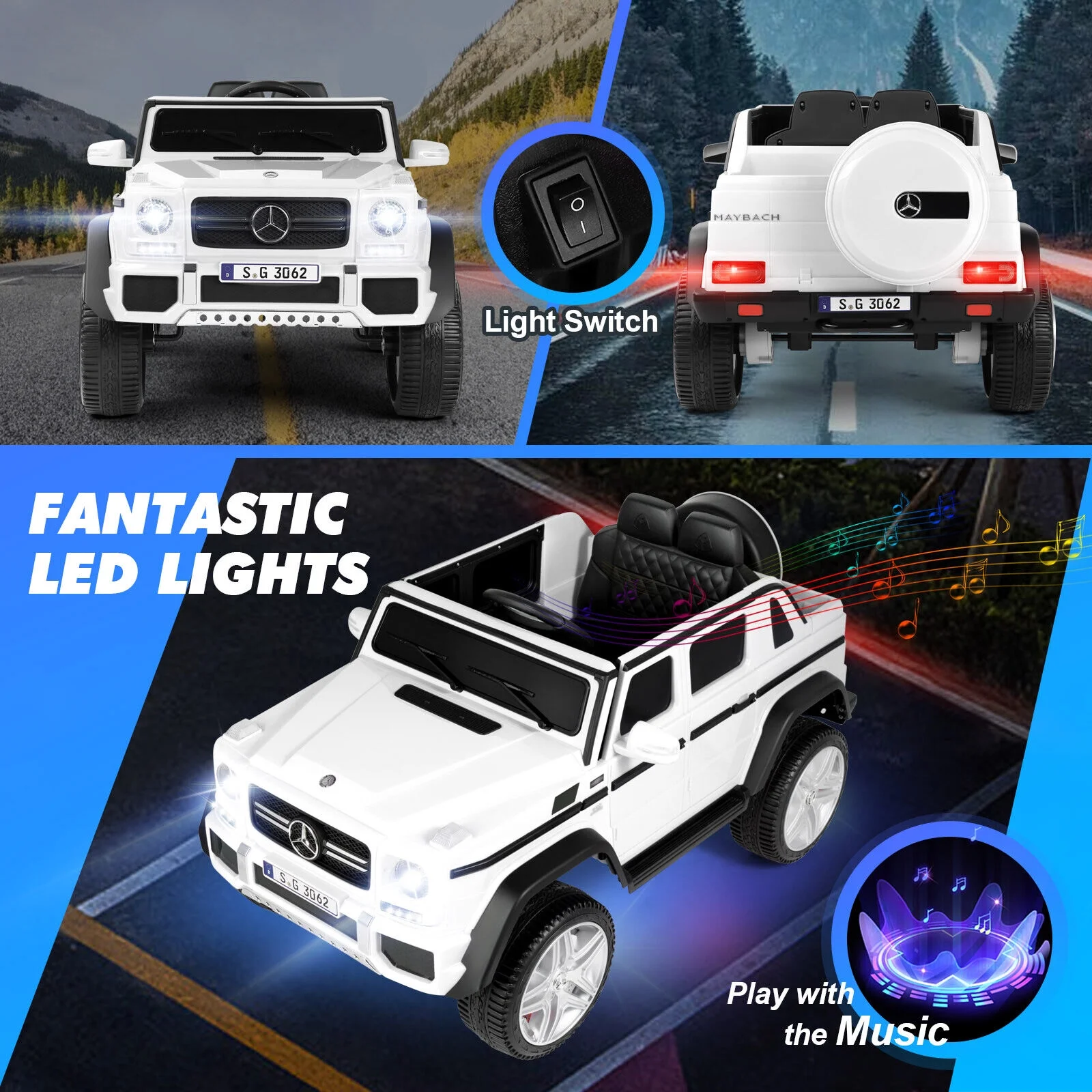 JOYLDIAS 12V Kids Ride on Car 3 Speeds Licensed Mercedes-Benz Electric Toy w/ Bluetooth, Remote Control, LED Lights (Pink) - Womvr