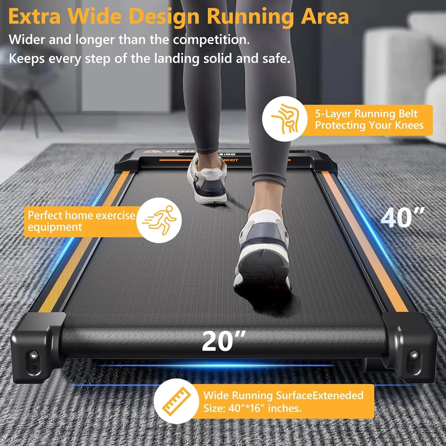AMZFUN Under Desk Treadmill, Walking Pad 2 in 1 for Walking and Jogging (Black) - Womvr