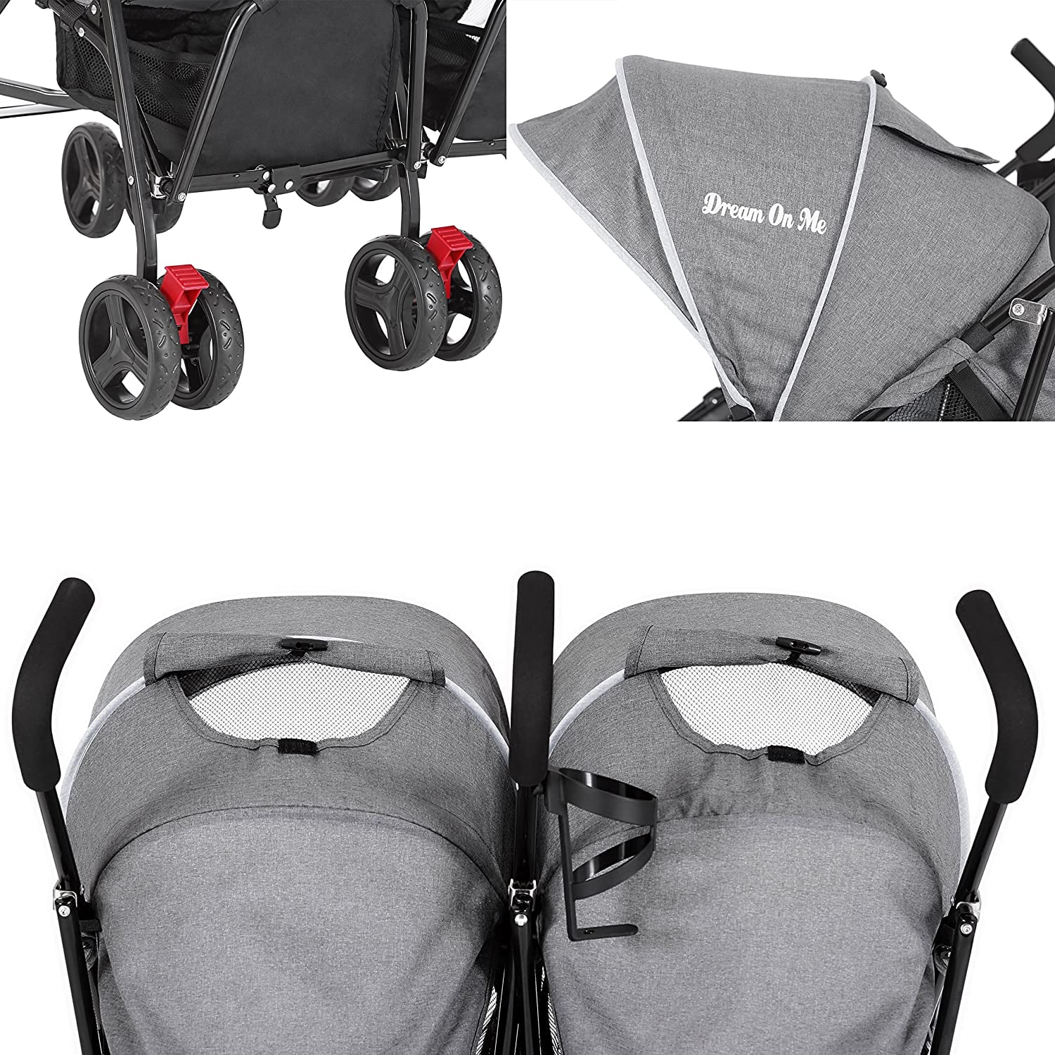 Dream On Me Vo o Twin Umbrella Stroller in Gray, Lightweight Double Stroller for Infant & Toddler, Compact Easy Fold, Large Storage Basket, Large and Adjustable Canopy - Womvr