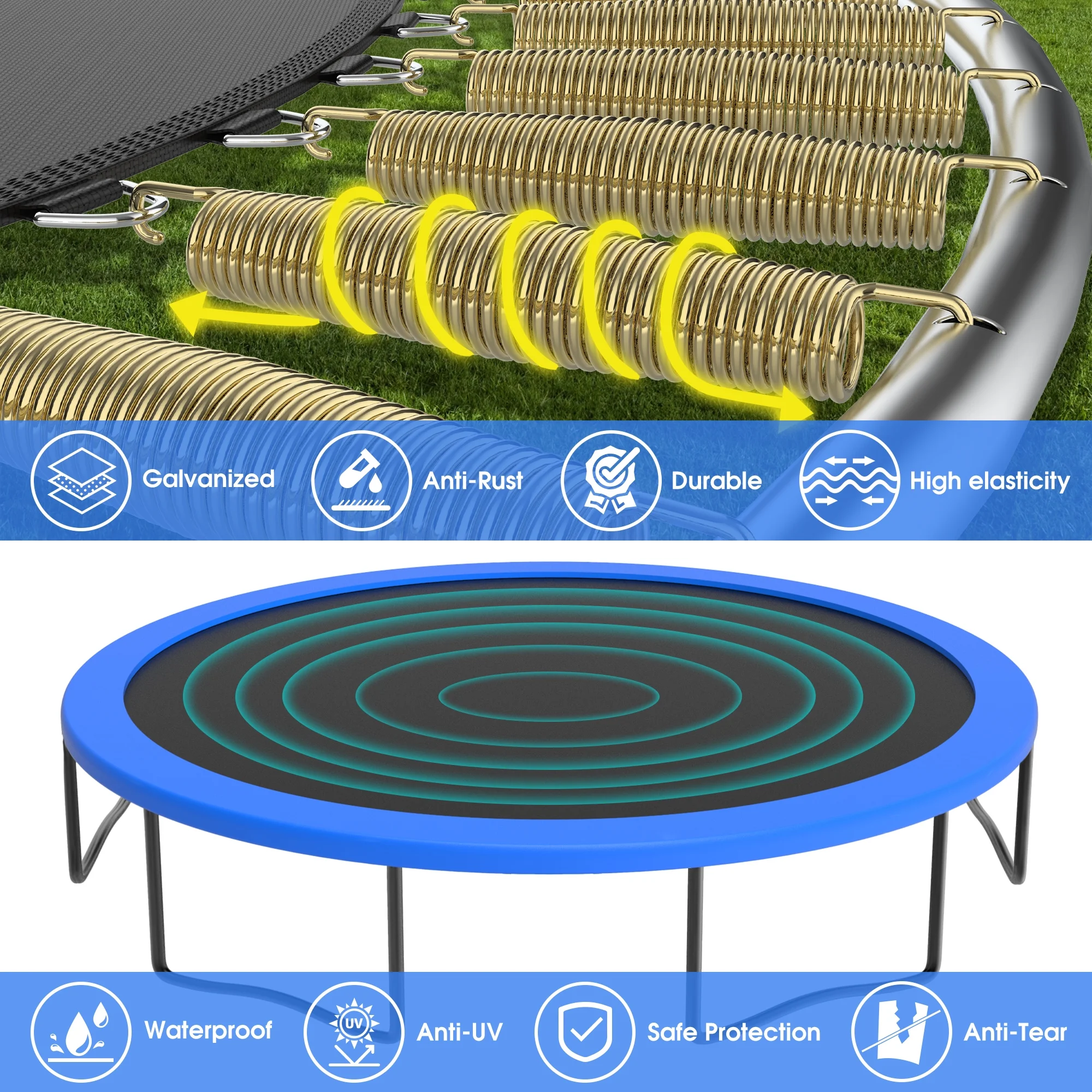 YORIN Trampoline, 1200LBS 12FT 14FT 15FT 16FT Trampoline for 4-5 Kids Adults with Enclosure Net, Basketball Hoop, Ladder, Light, Sprinkler, Socks, Outdoor Heavy Duty Round Trampoline - Womvr