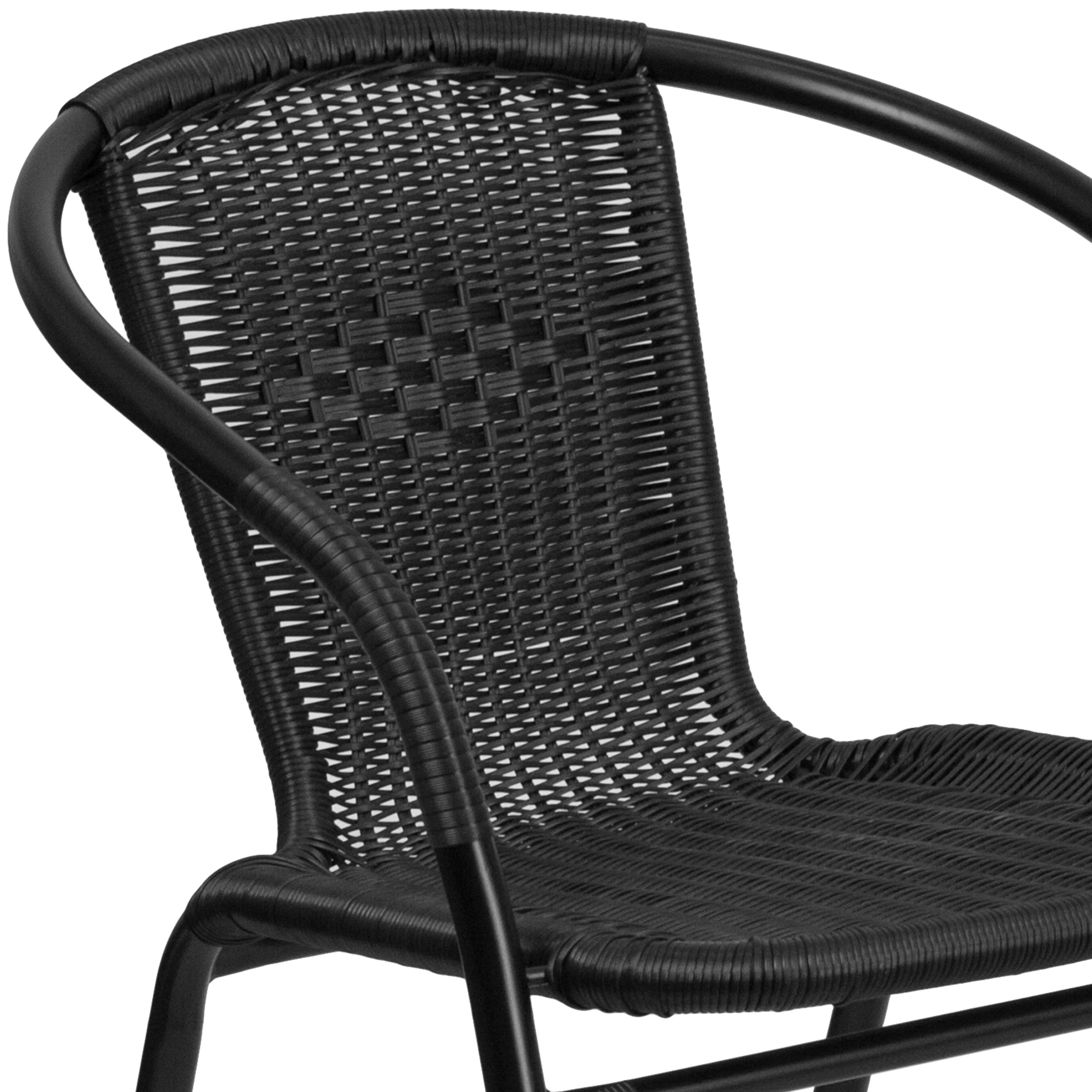 Emma + Oliver 2 Pack Gray Rattan Indoor-Outdoor Restaurant Stack Chair with Curved Back - Womvr