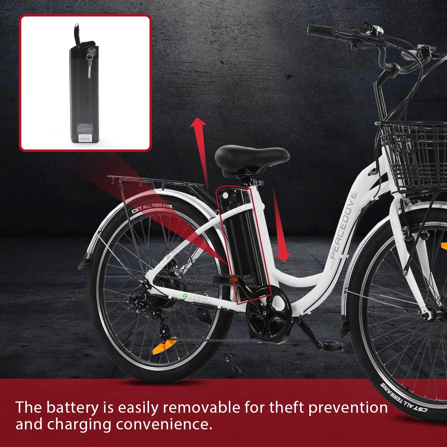 Ecotric 26 Inch 36 V 10 AH 350 W City Bike Electric Bicycle e-bike White with Basket 7 Speed Step Through Commuter for Women Girls A-E516646 - Womvr